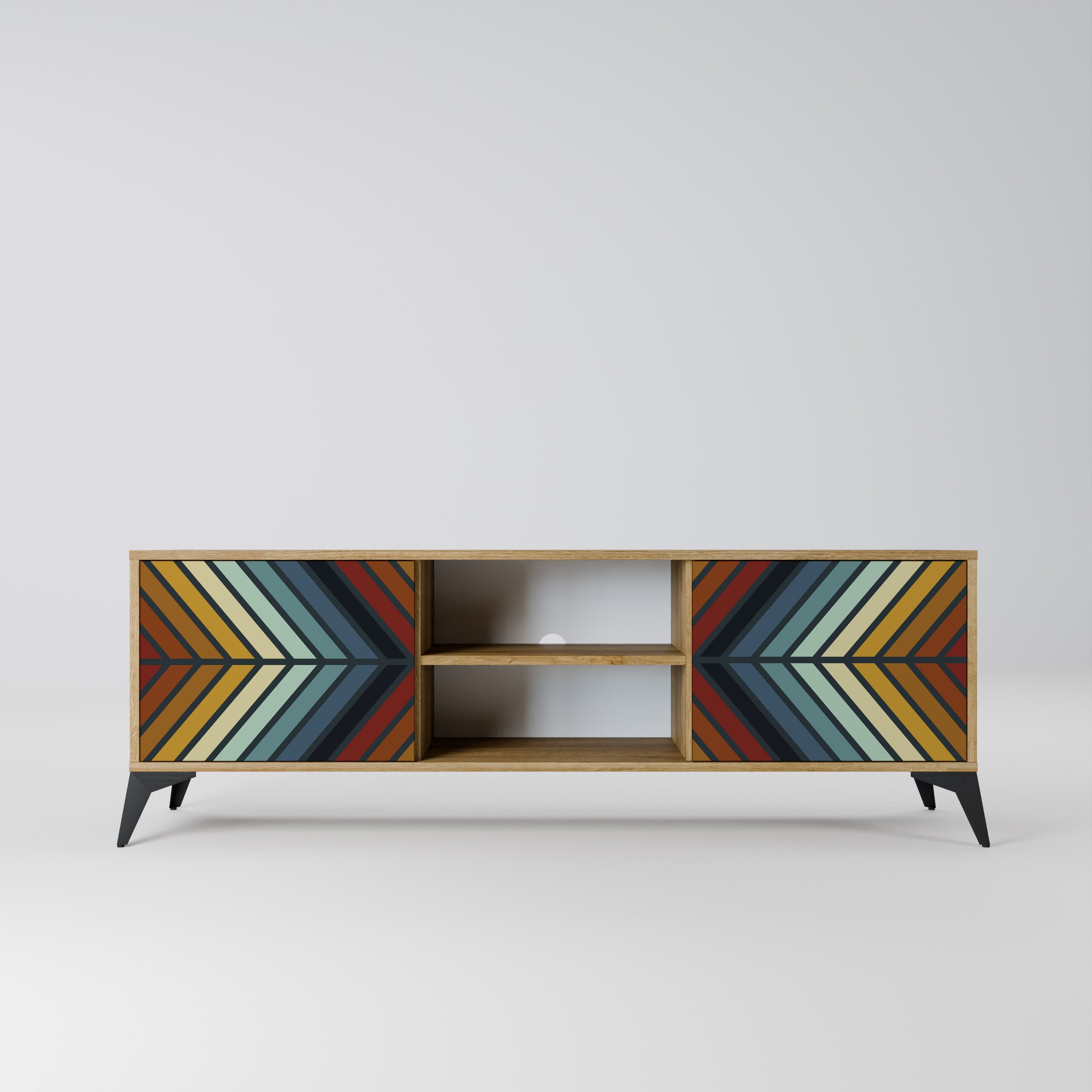 INDIGENOUS ZIGZAG 2-Door TV Stand in Oak Effect
