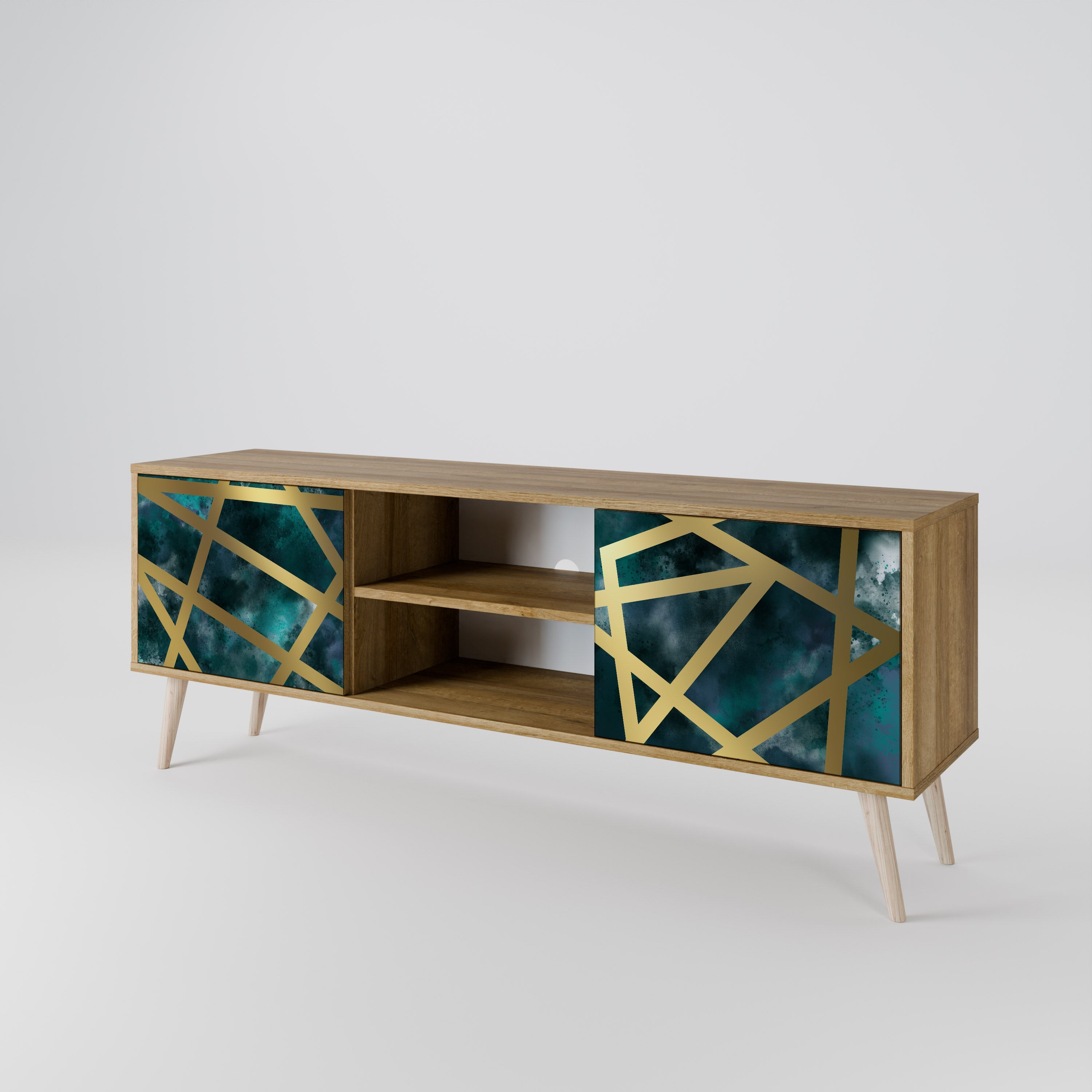 THE LABYRINTH OF GOLD 2-Door TV Stand in Oak Effect