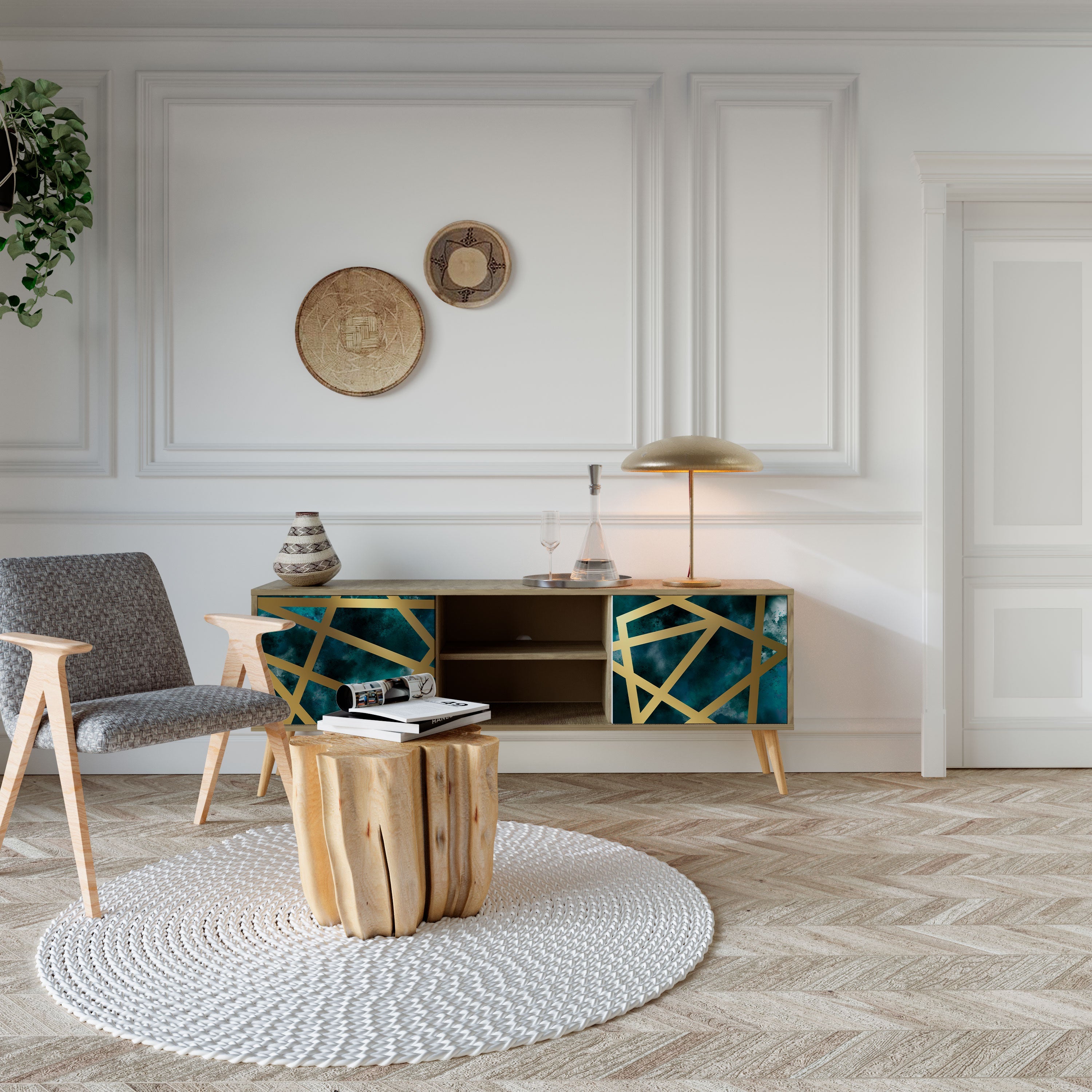 THE LABYRINTH OF GOLD 2-Door TV Stand in Oak Effect