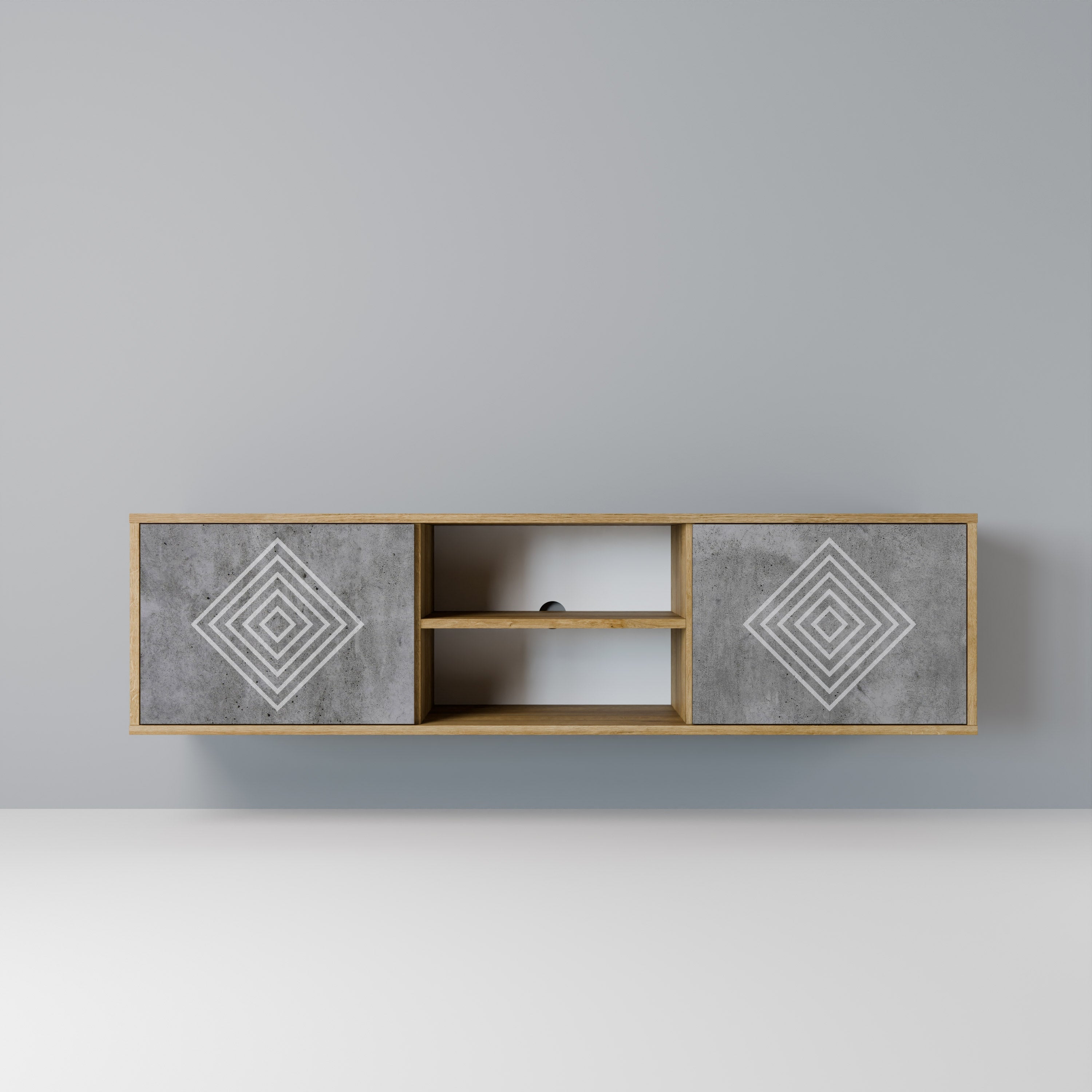 POLYGONAL ARTISTRY 2-Door TV Stand in Oak Effect