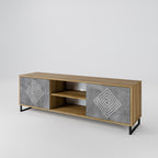 POLYGONAL ARTISTRY 2-Door TV Stand in Oak Effect
