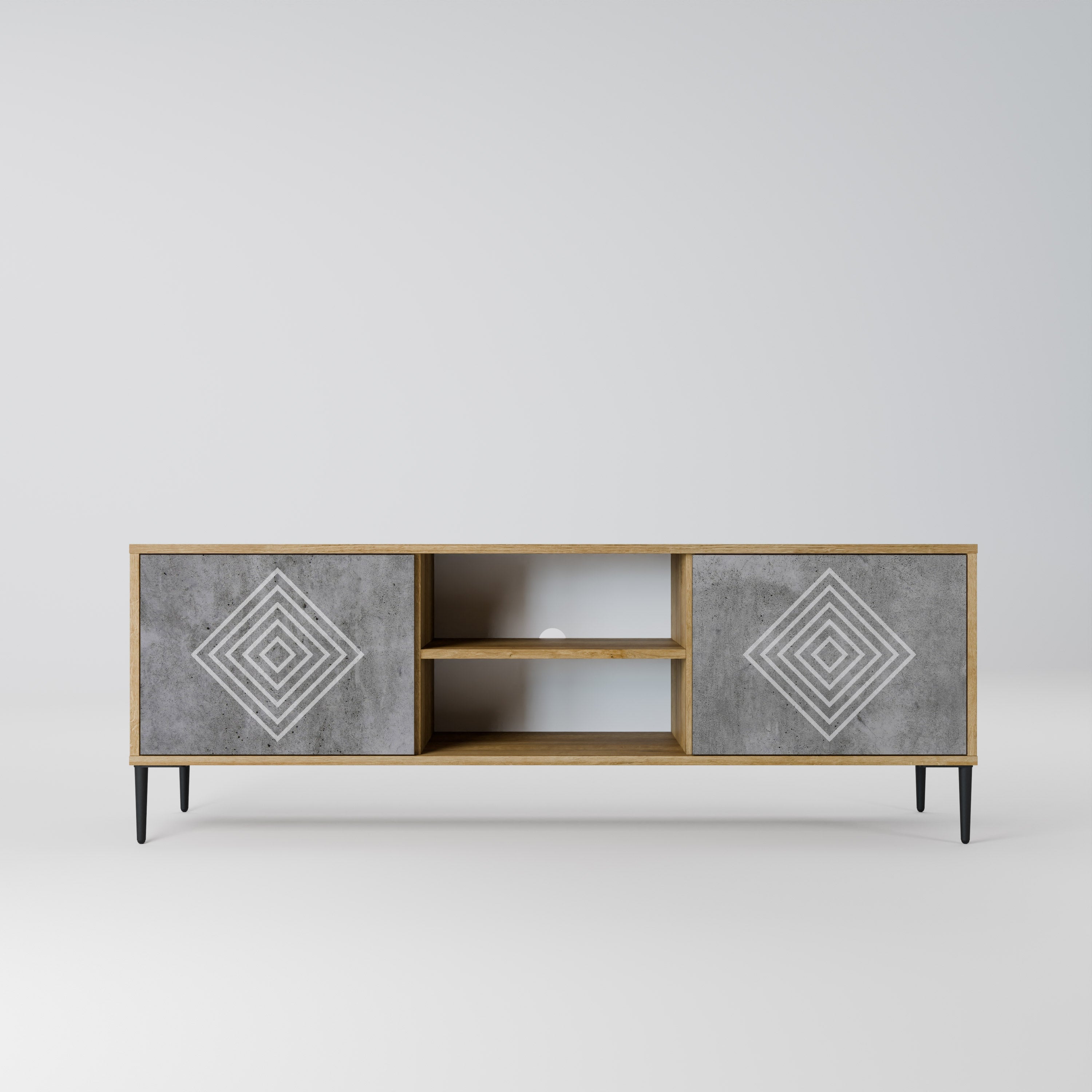 POLYGONAL ARTISTRY 2-Door TV Stand in Oak Effect