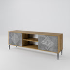 POLYGONAL ARTISTRY 2-Door TV Stand in Oak Effect