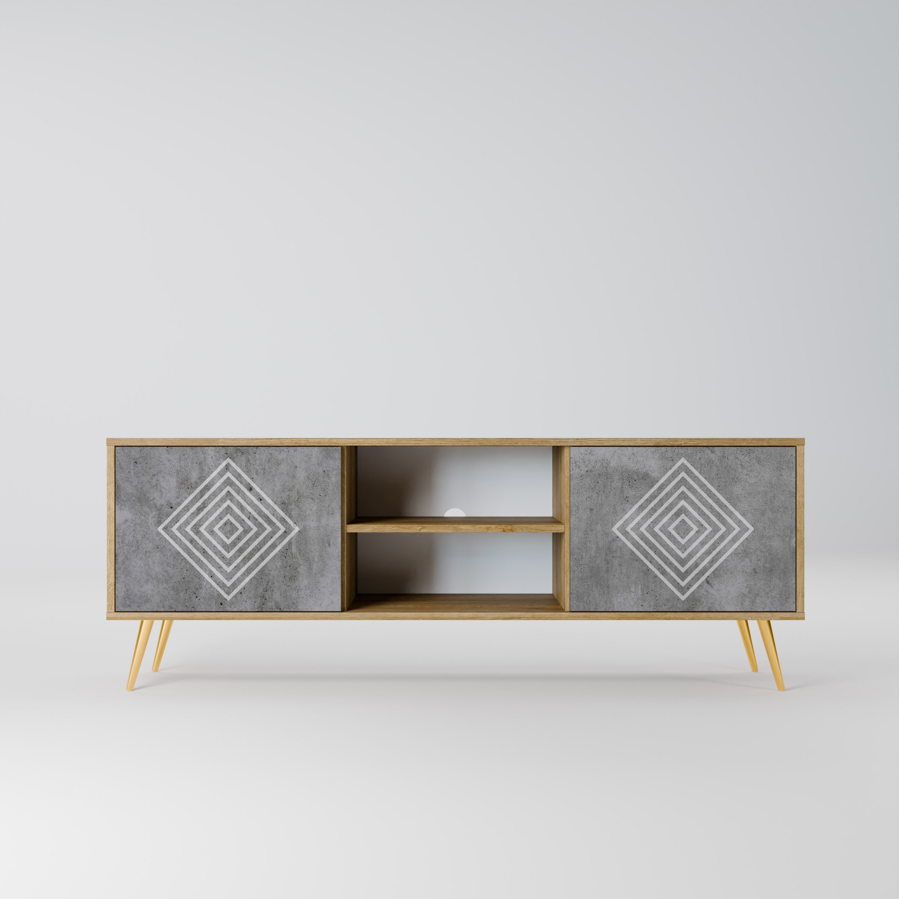 POLYGONAL ARTISTRY 2-Door TV Stand in Oak Effect