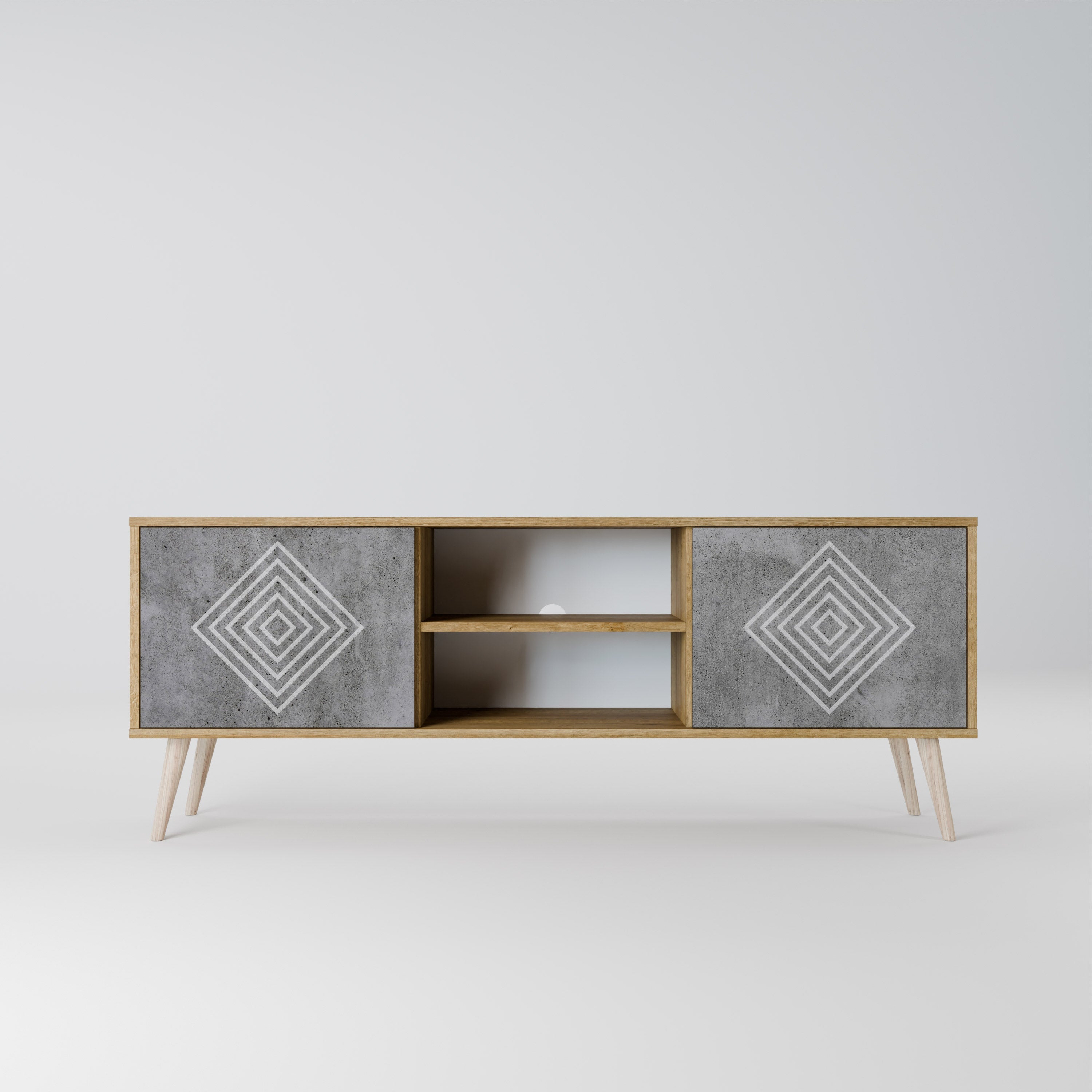 POLYGONAL ARTISTRY 2-Door TV Stand in Oak Effect