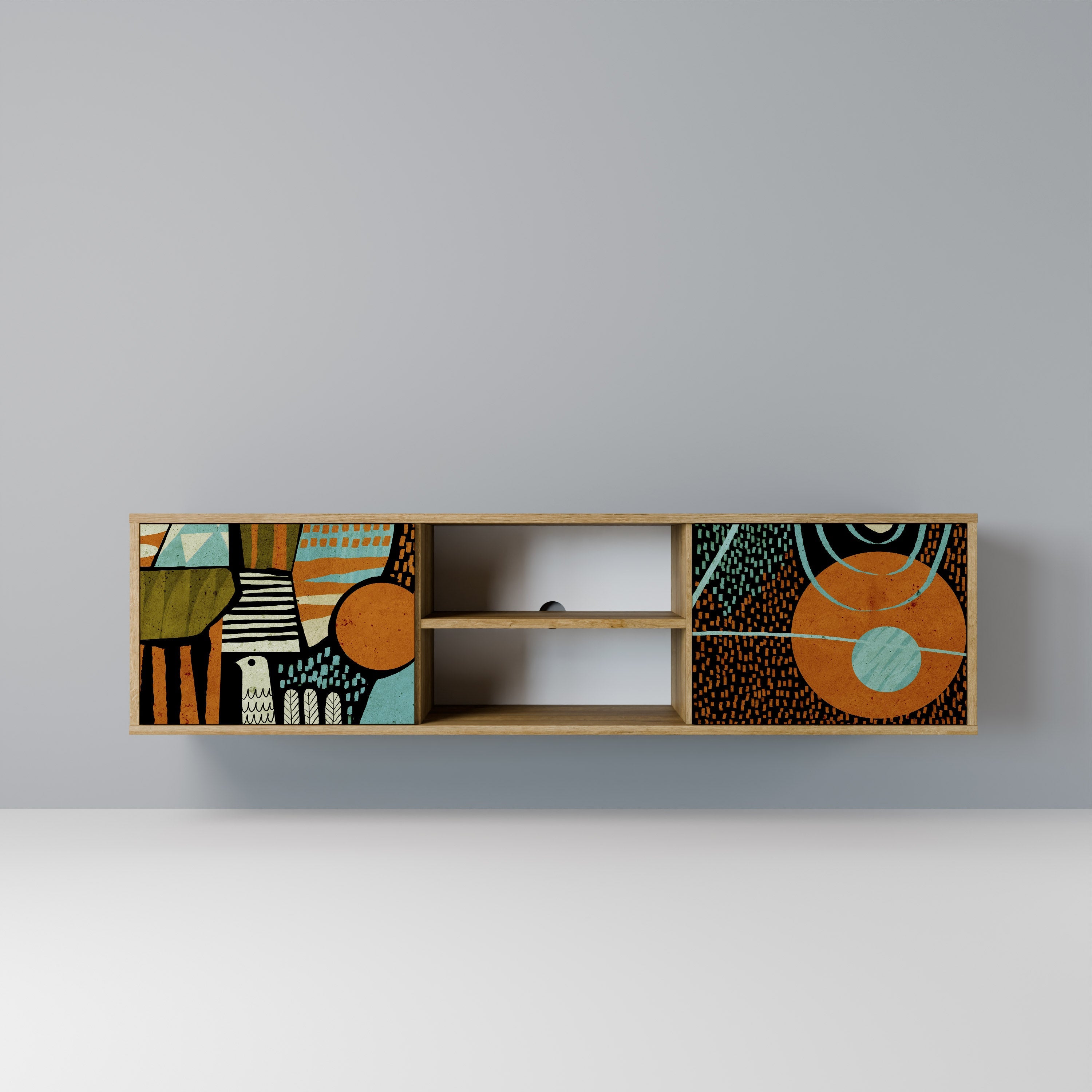 GEODE GLIMMER 2-Door TV Stand in Oak Effect