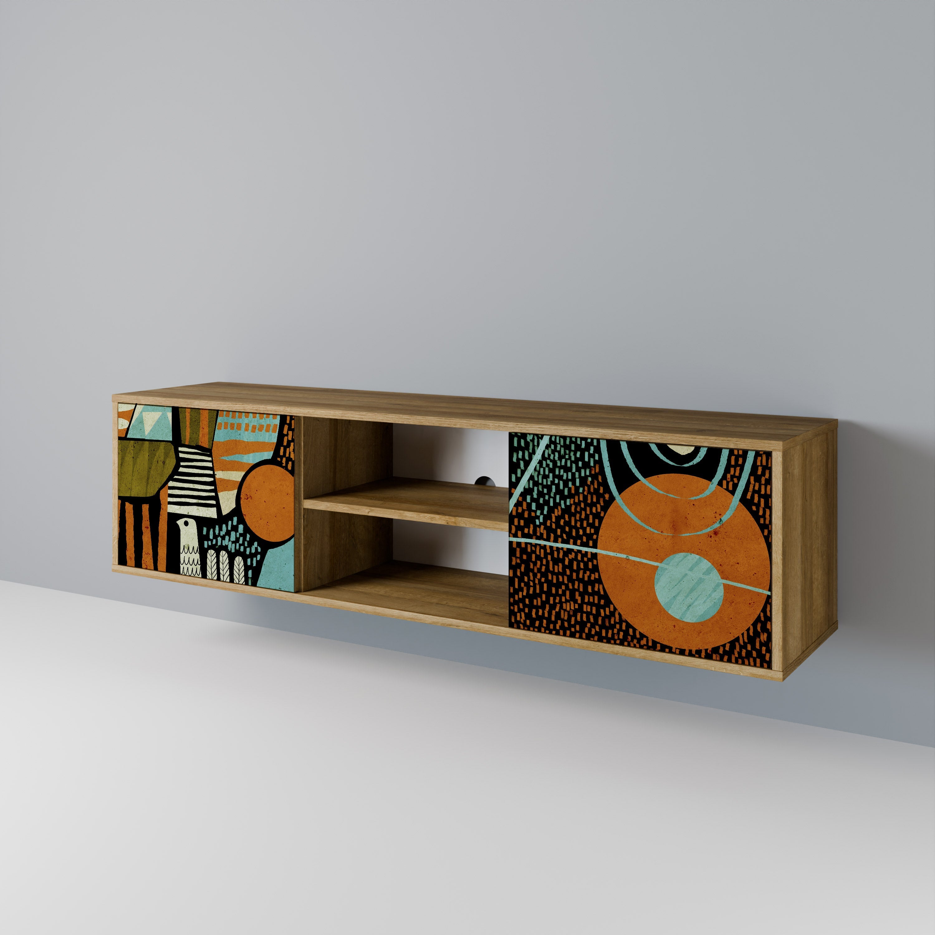 GEODE GLIMMER 2-Door TV Stand in Oak Effect