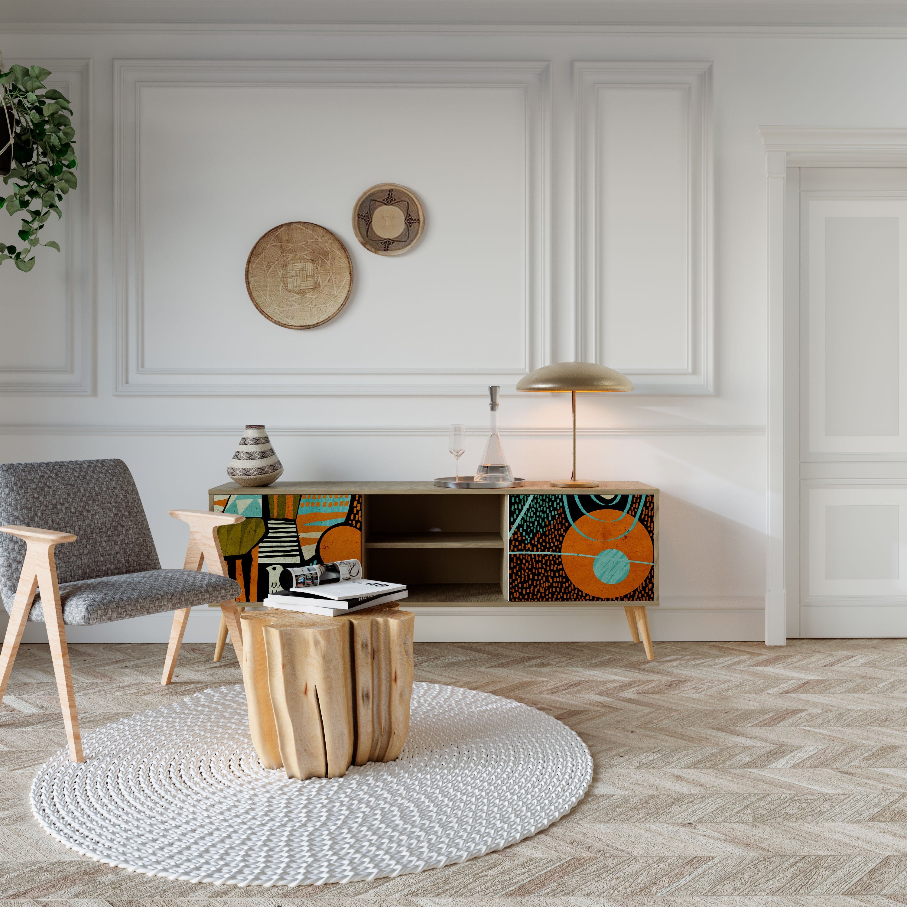 GEODE GLIMMER 2-Door TV Stand in Oak Effect