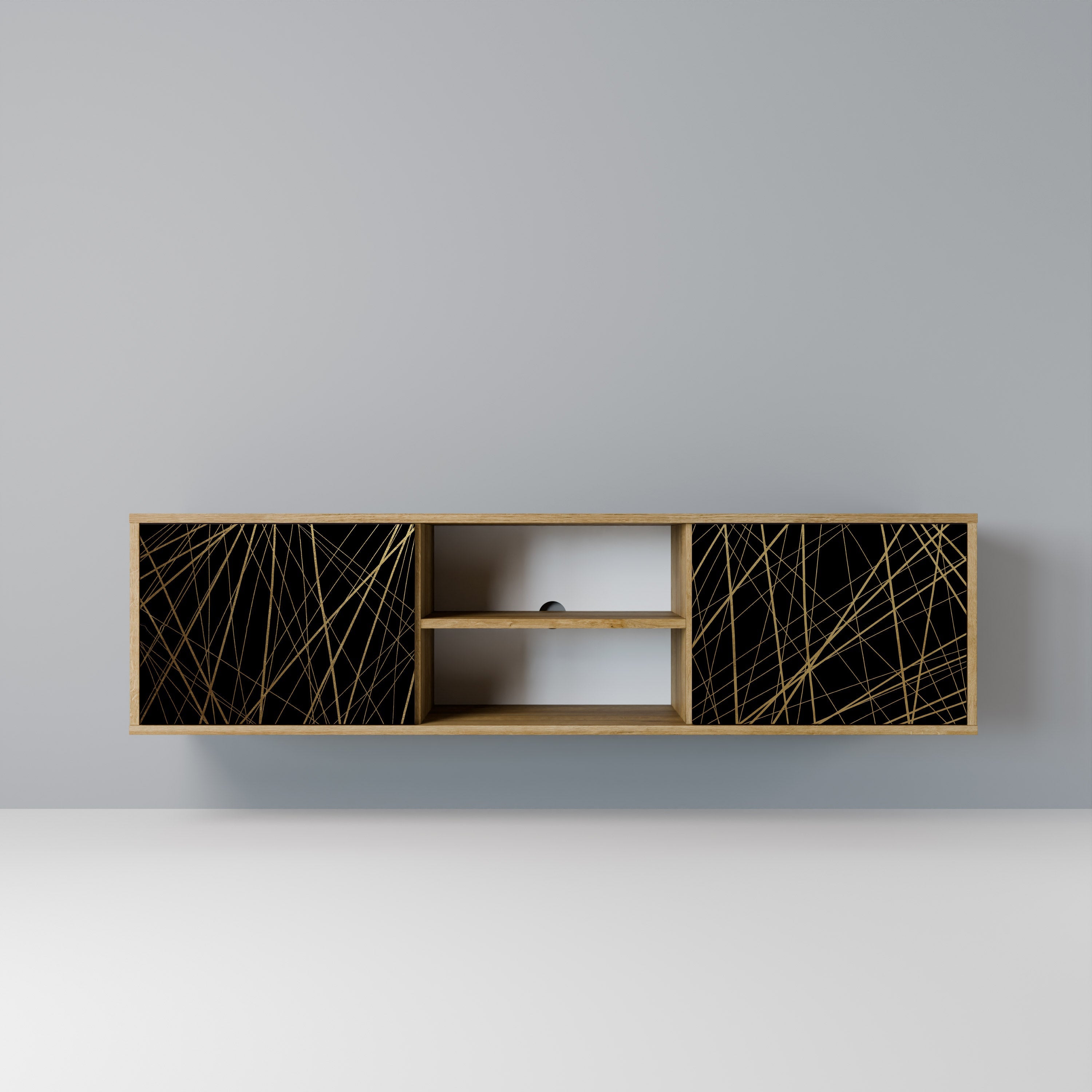 BRIGHT MESH 2-Door TV Stand in Oak Effect