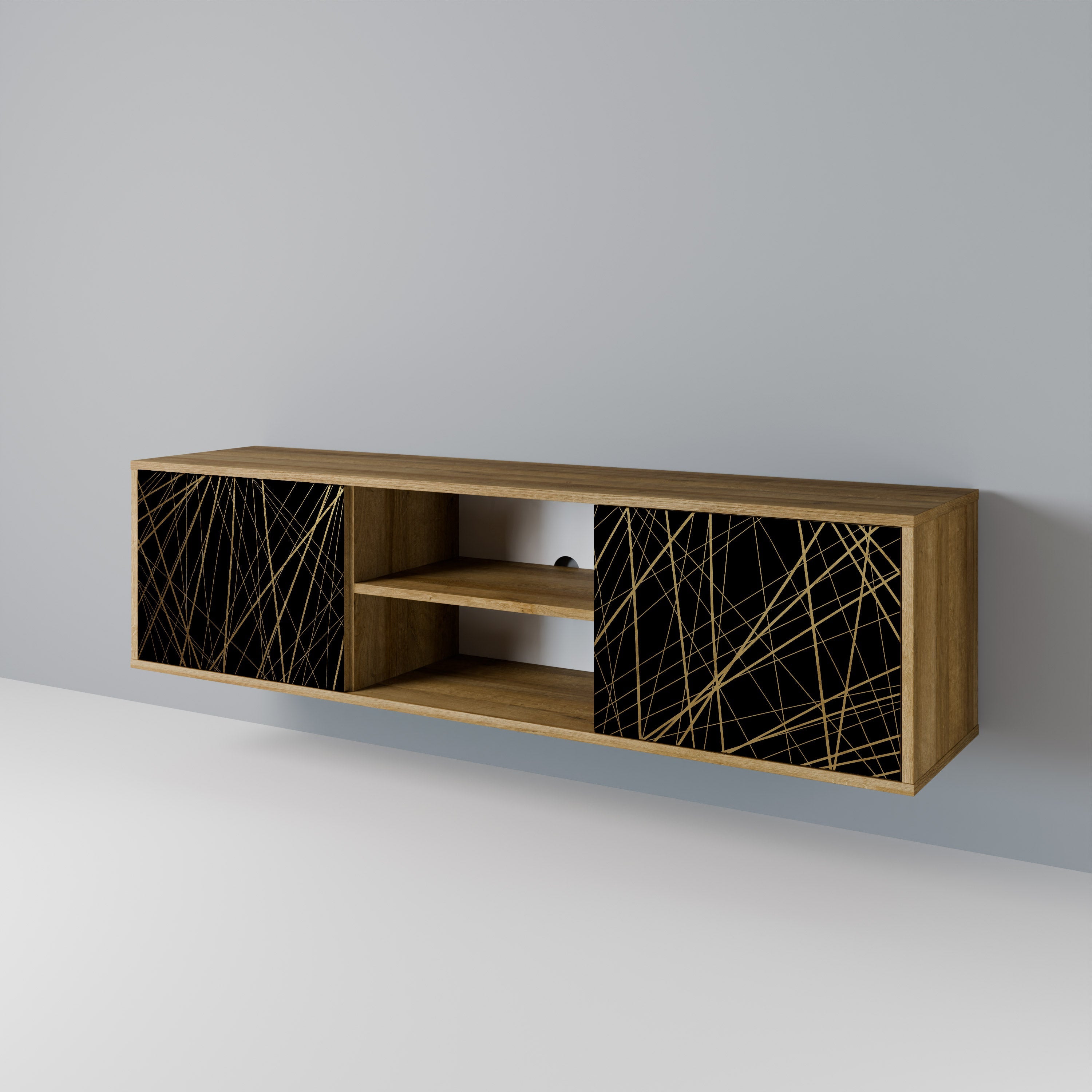 BRIGHT MESH 2-Door TV Stand in Oak Effect