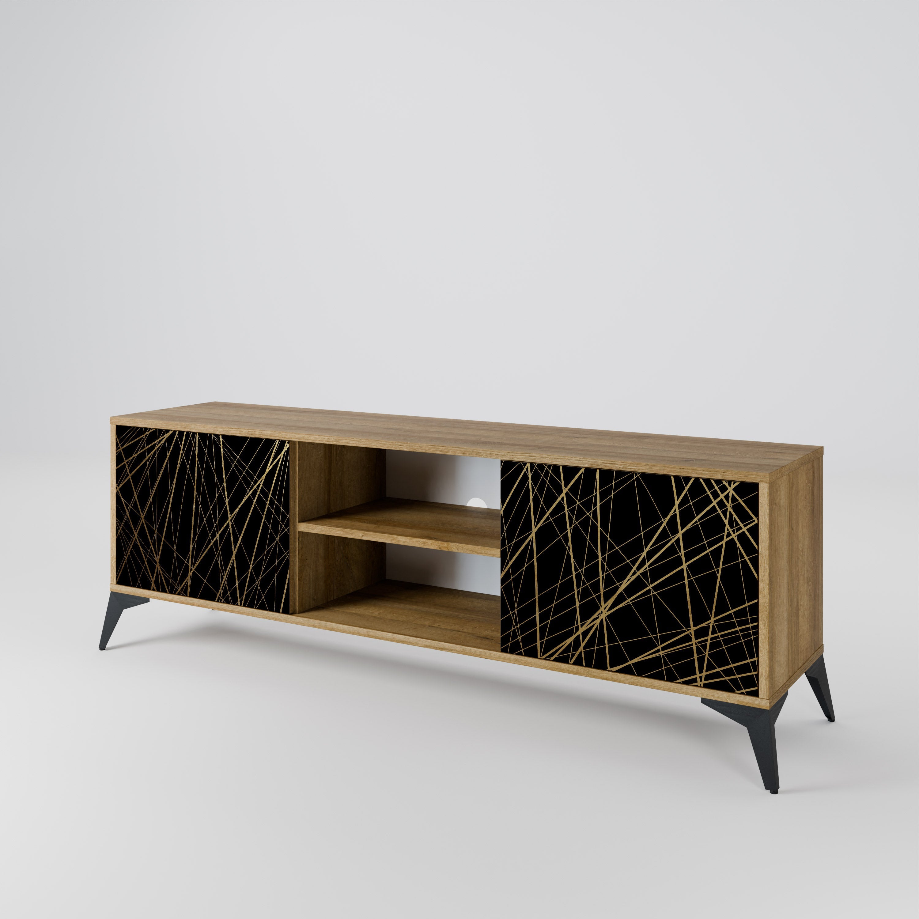 BRIGHT MESH 2-Door TV Stand in Oak Effect