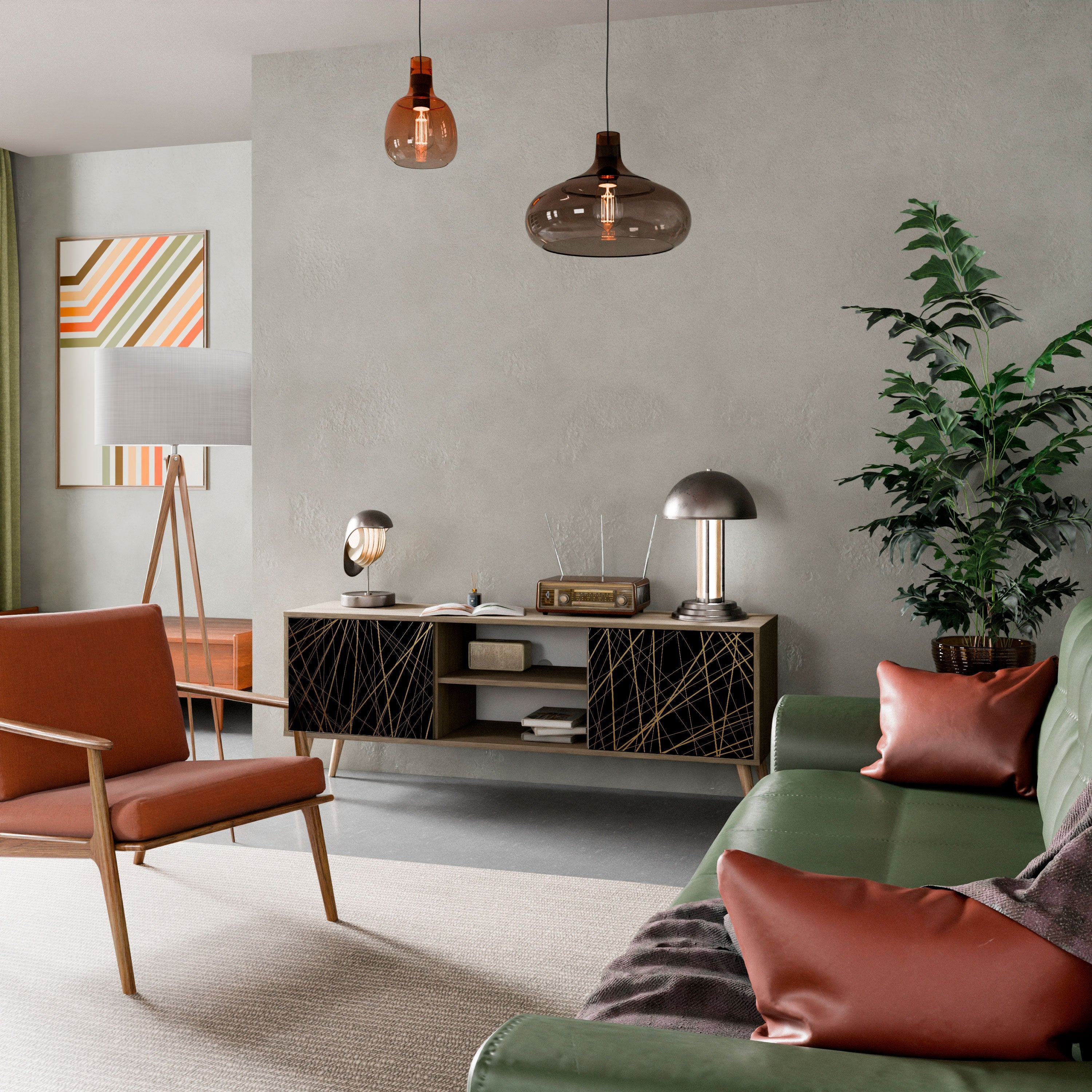 BRIGHT MESH 2-Door TV Stand in Oak Effect