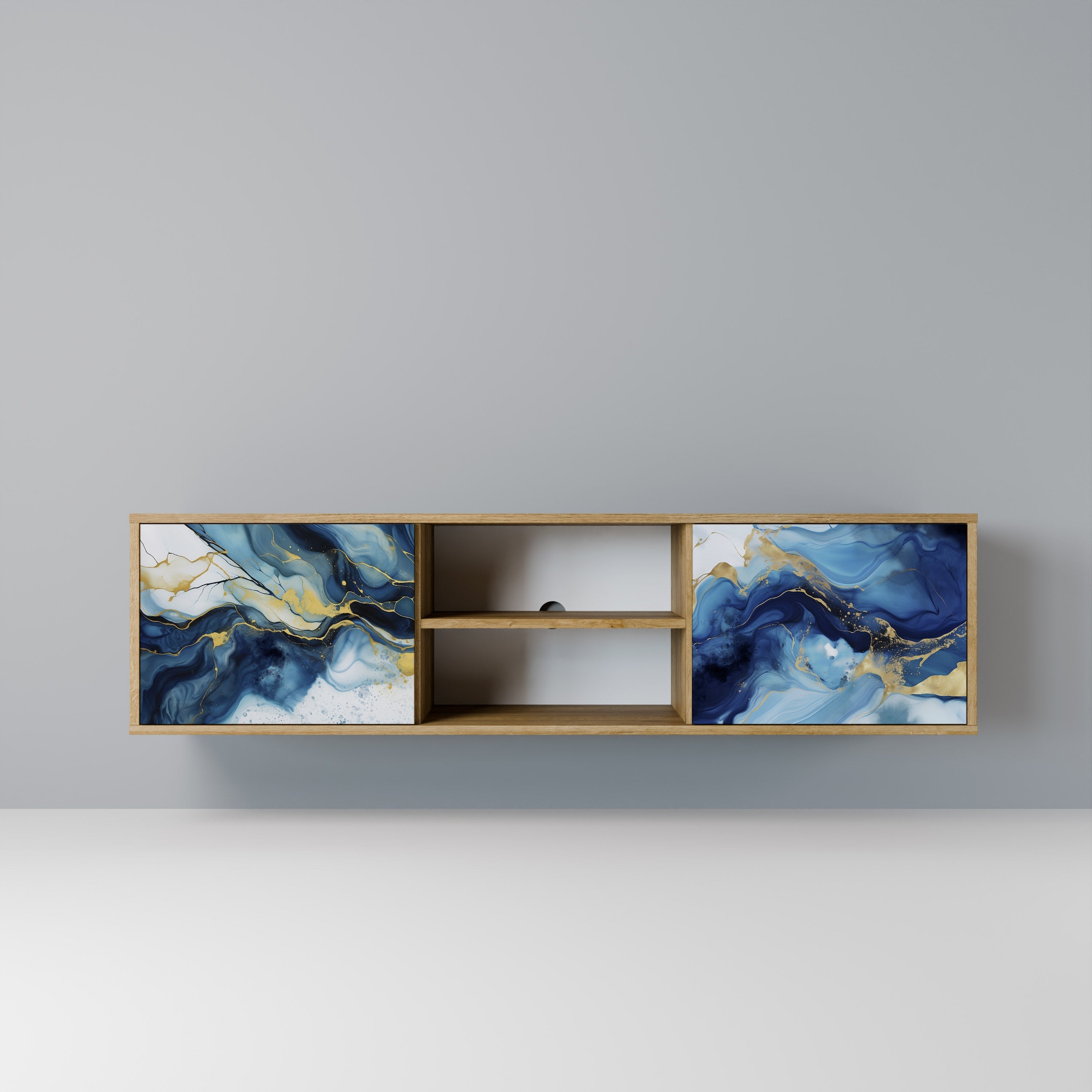 INKY MARBLE 2-Door TV Stand in Oak Effect