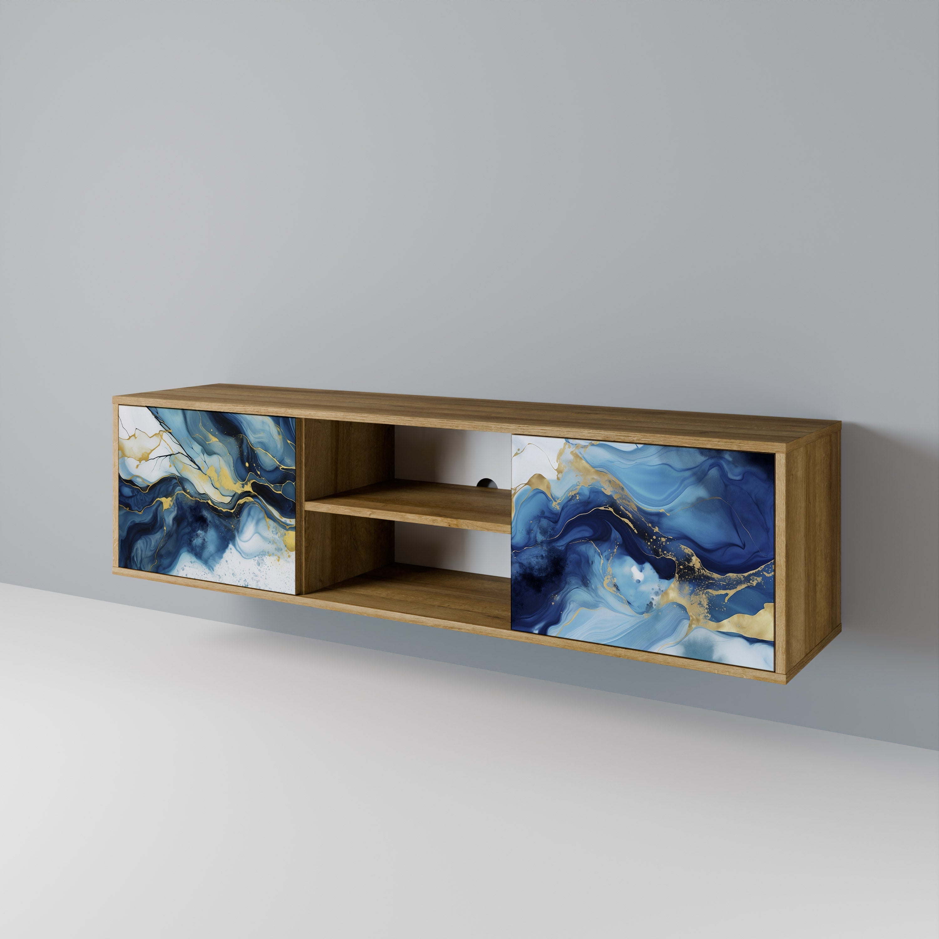 INKY MARBLE 2-Door TV Stand in Oak Effect