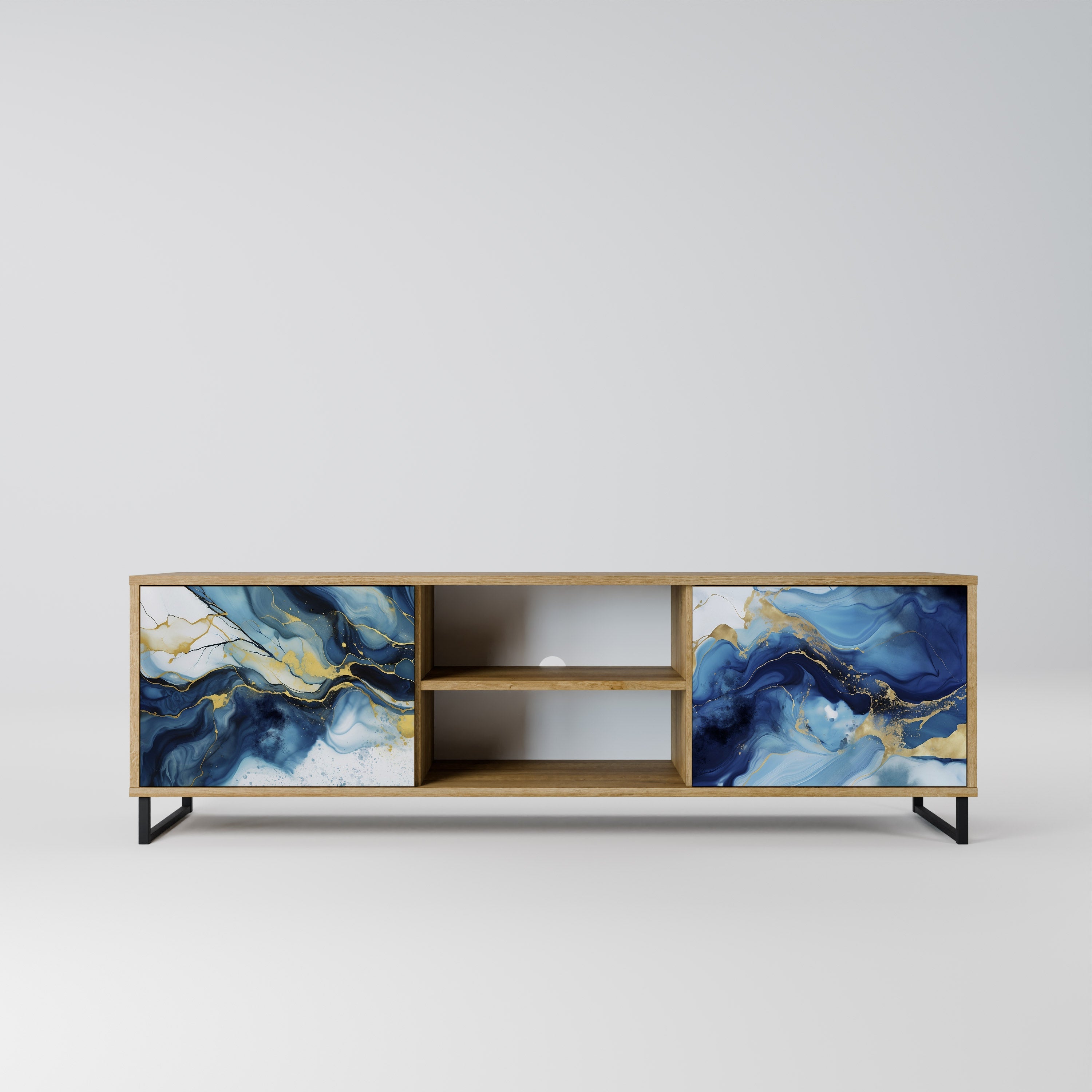 INKY MARBLE 2-Door TV Stand in Oak Effect