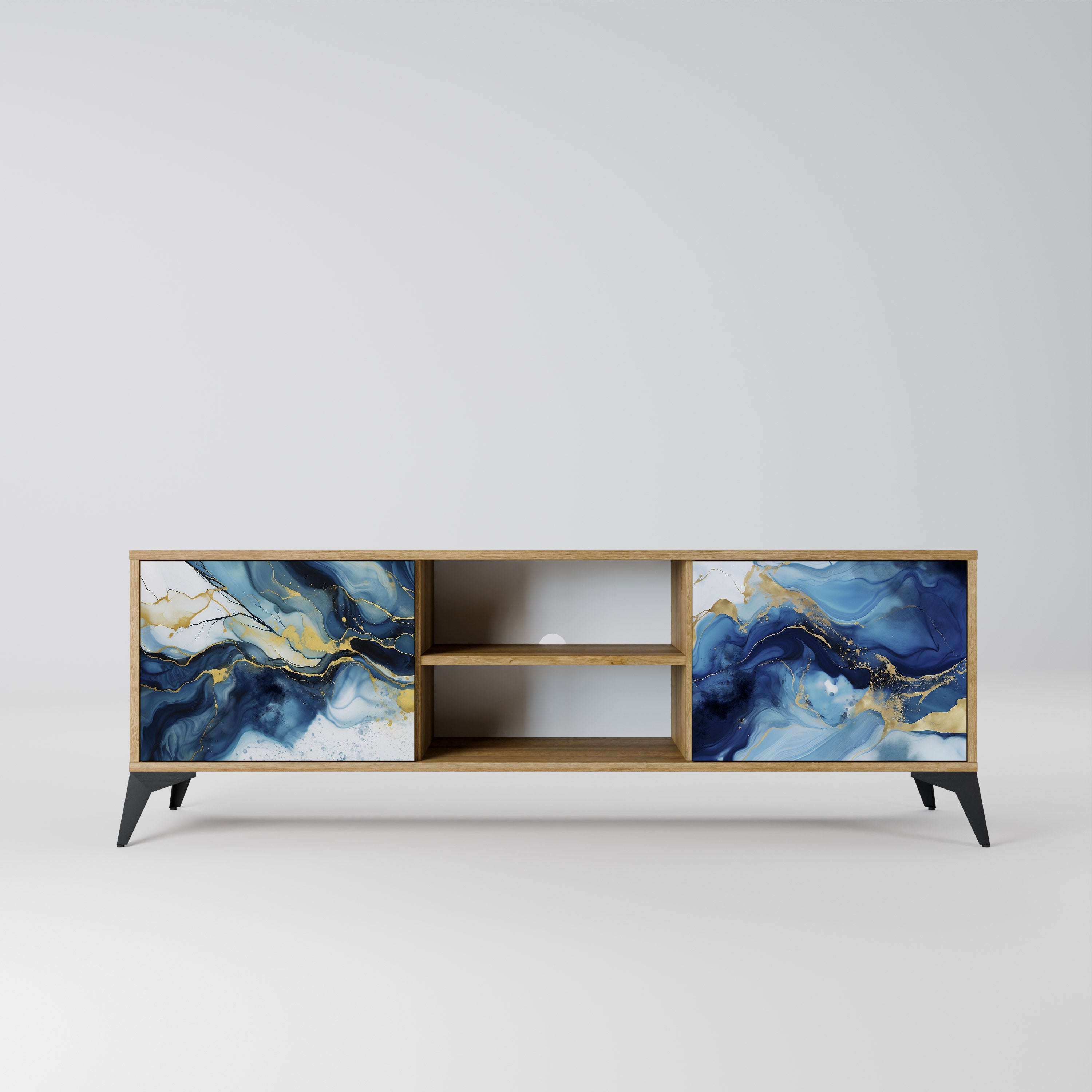 INKY MARBLE 2-Door TV Stand in Oak Effect