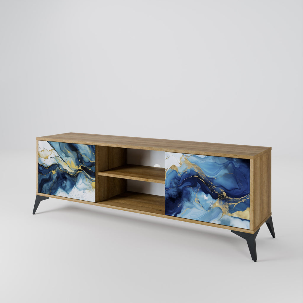 INKY MARBLE 2-Door TV Stand in Oak Effect