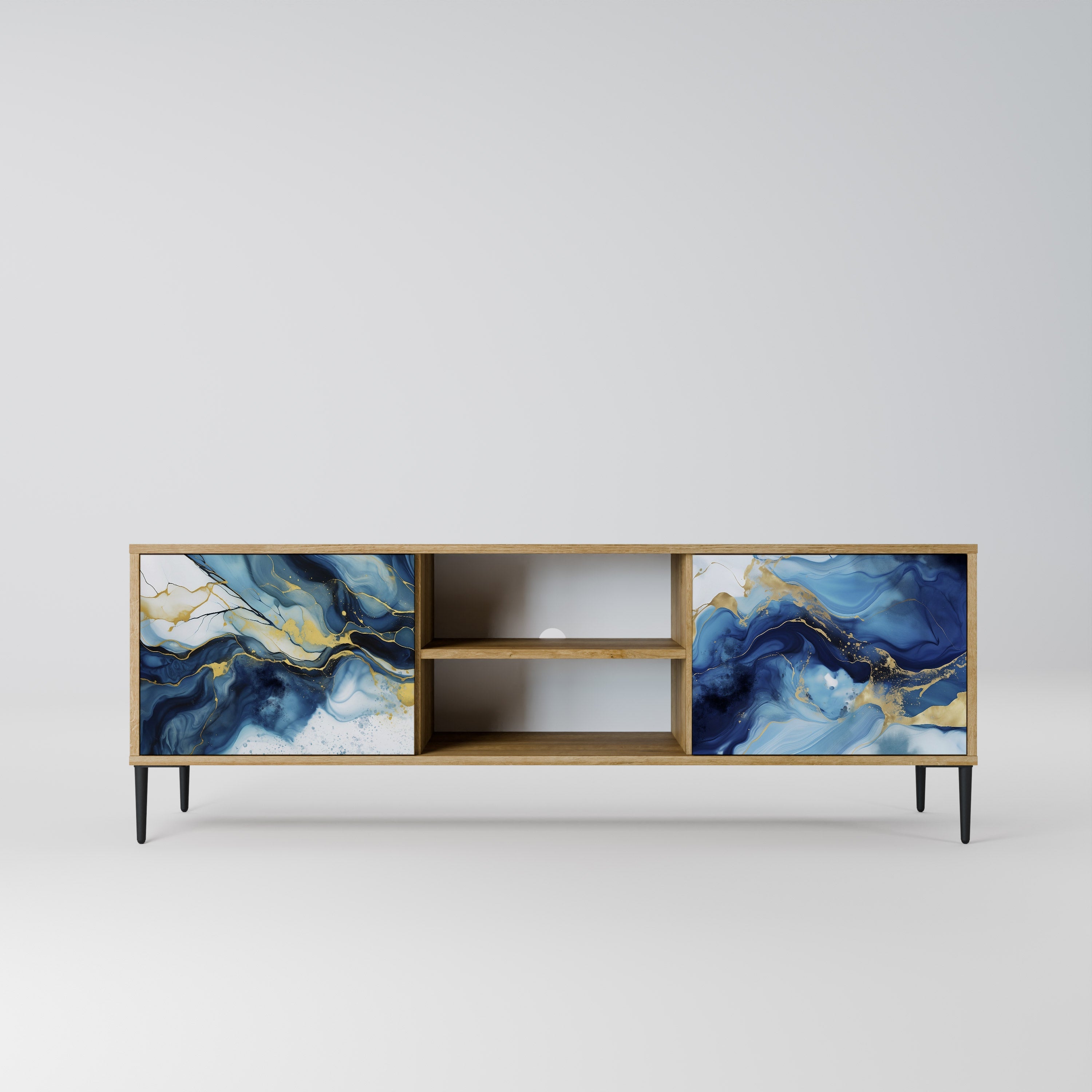 INKY MARBLE 2-Door TV Stand in Oak Effect