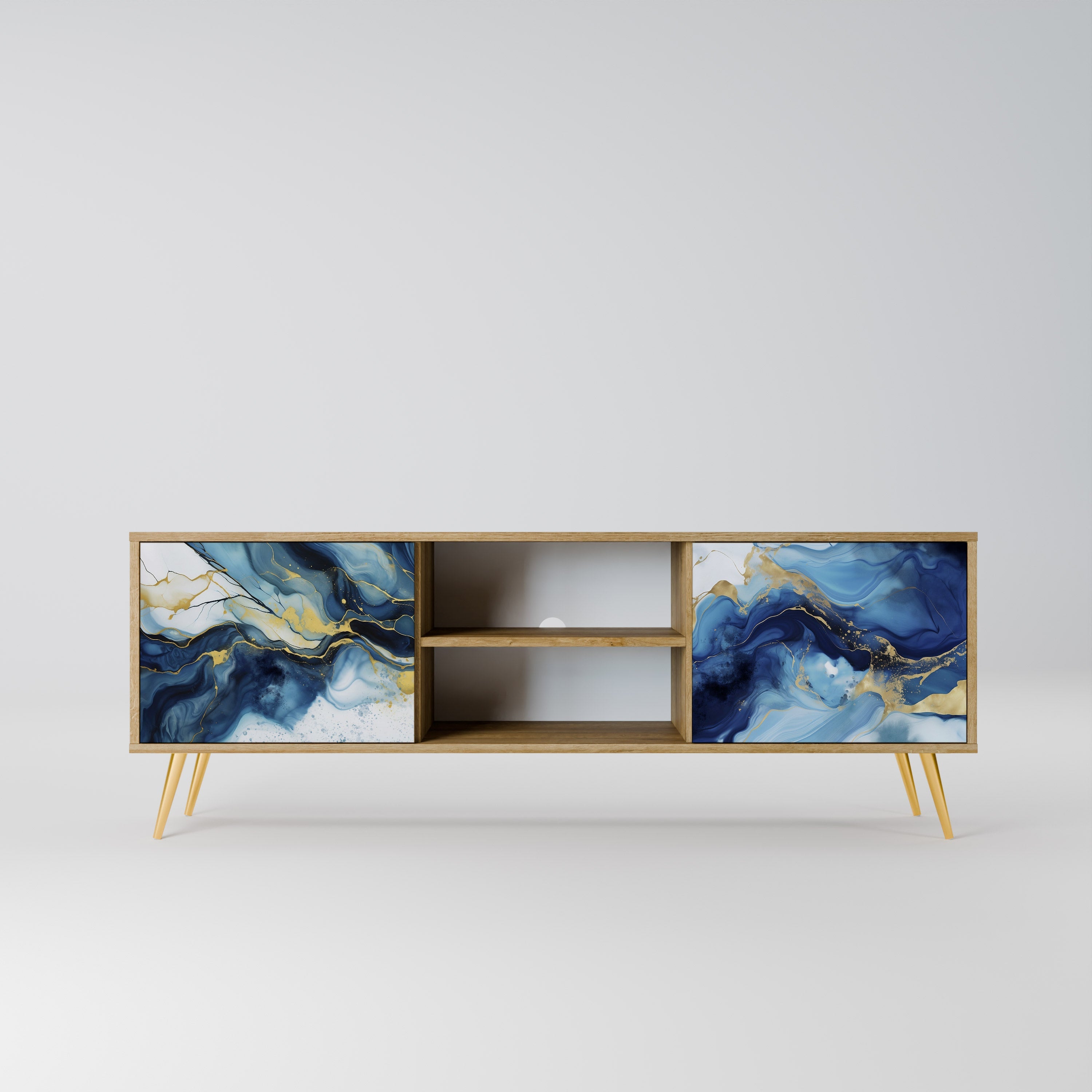 INKY MARBLE 2-Door TV Stand in Oak Effect
