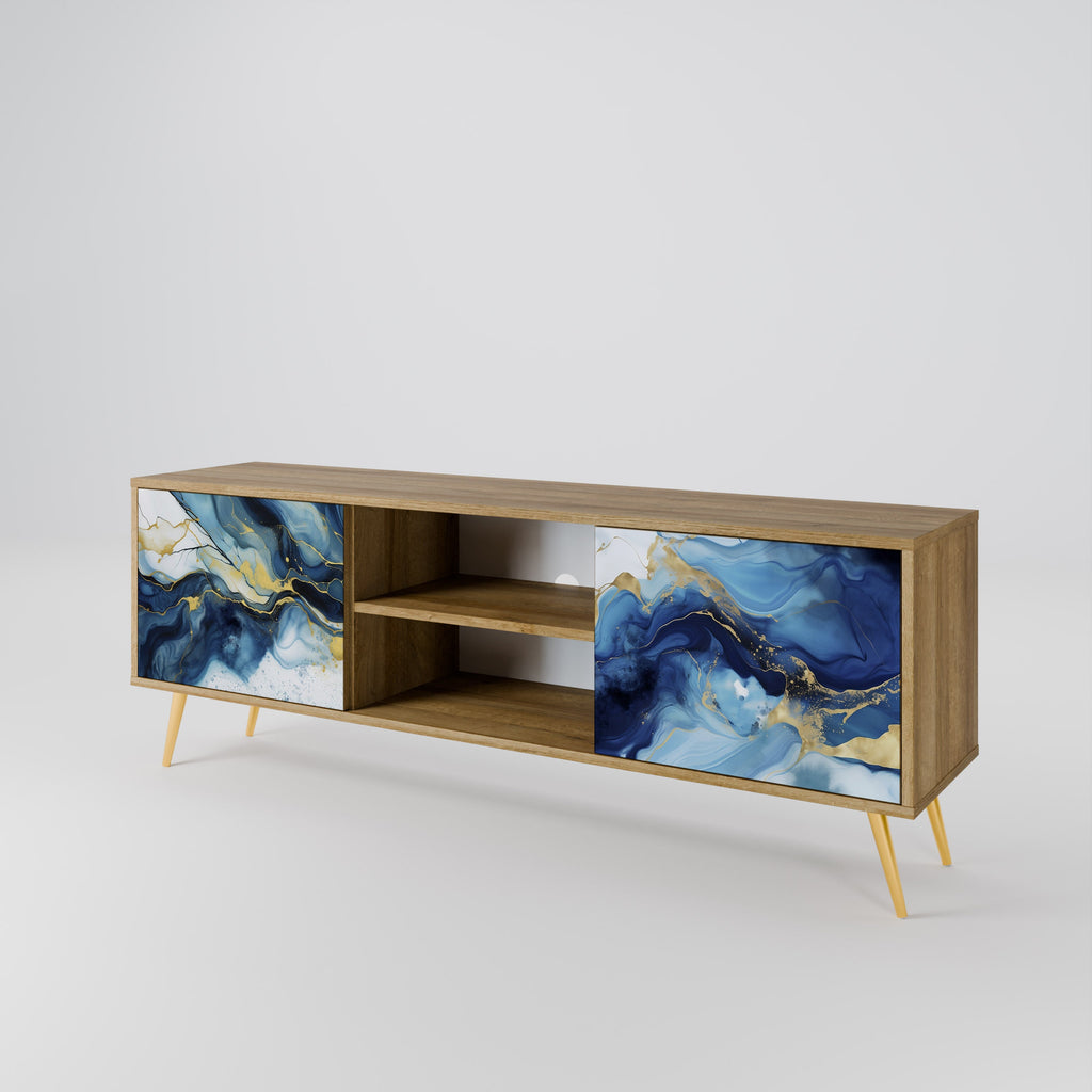 INKY MARBLE 2-Door TV Stand in Oak Effect