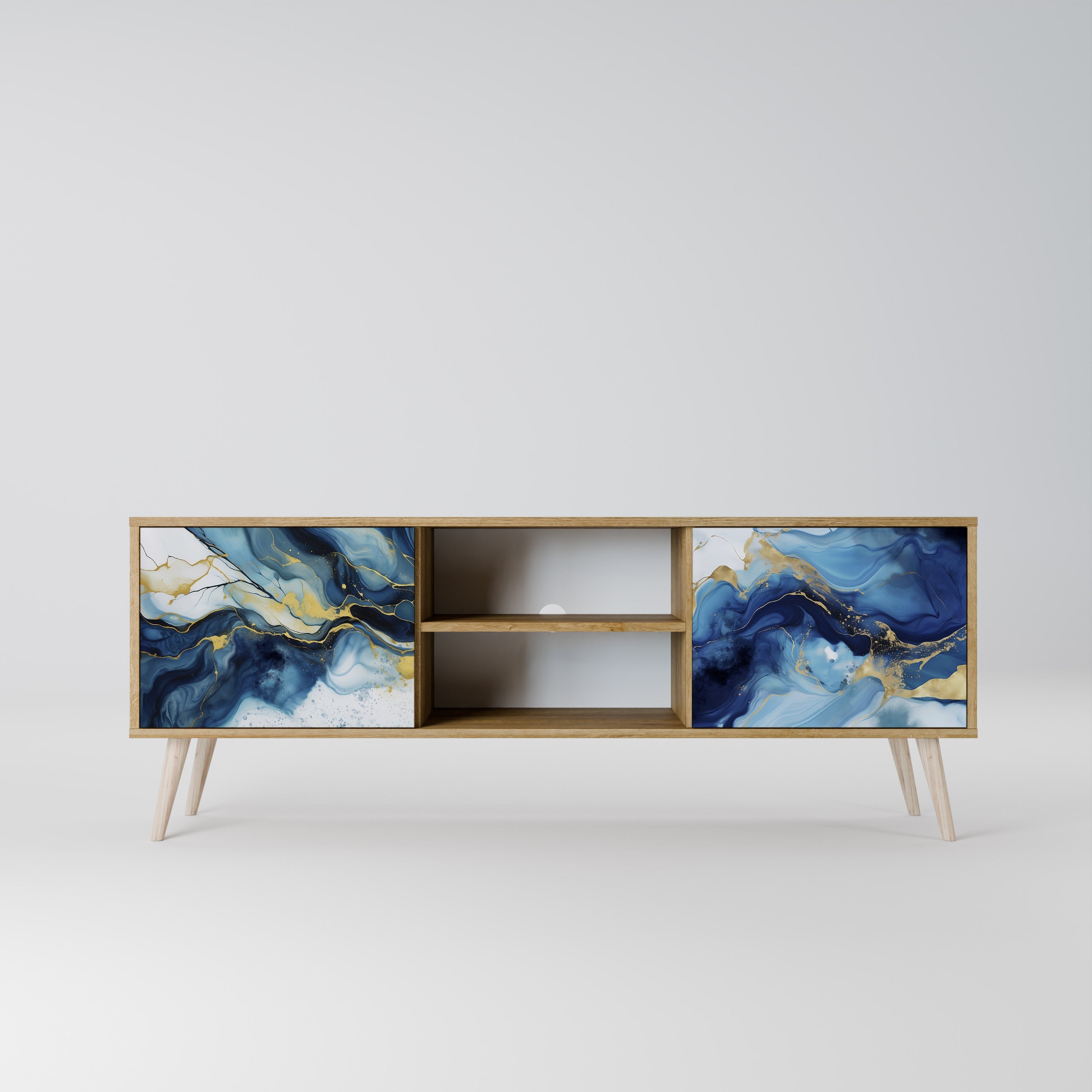 INKY MARBLE 2-Door TV Stand in Oak Effect