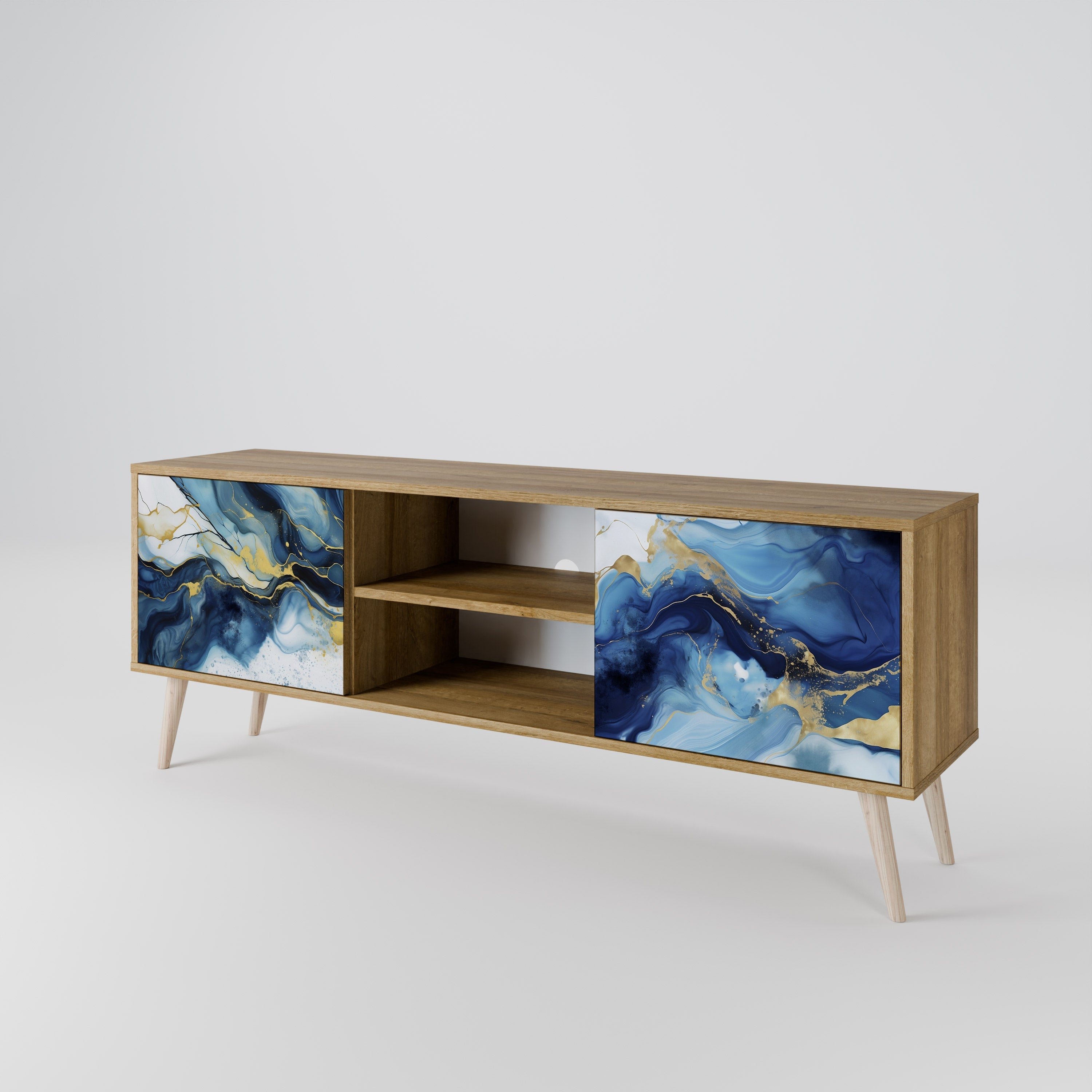 INKY MARBLE 2-Door TV Stand in Oak Effect