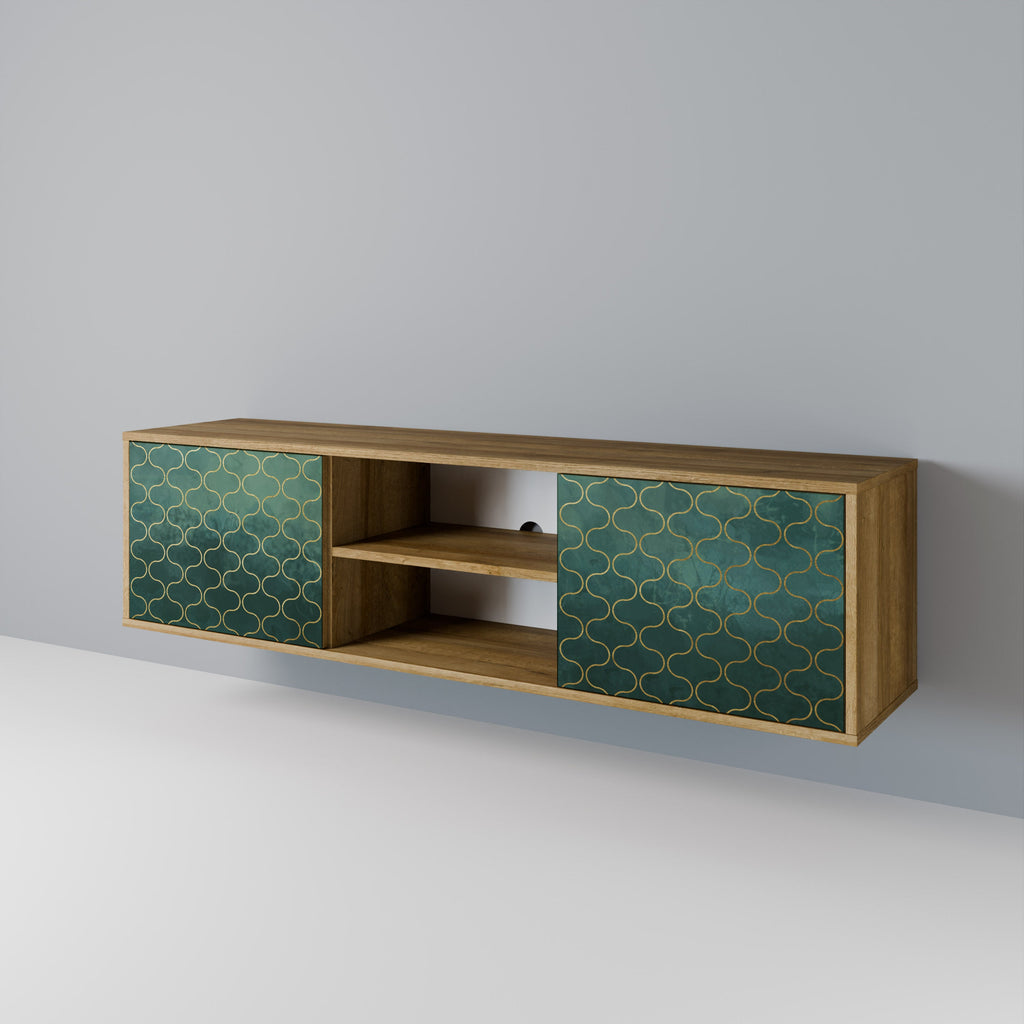 TESSELATED GREENERY 2-Door TV Stand in Oak Effect