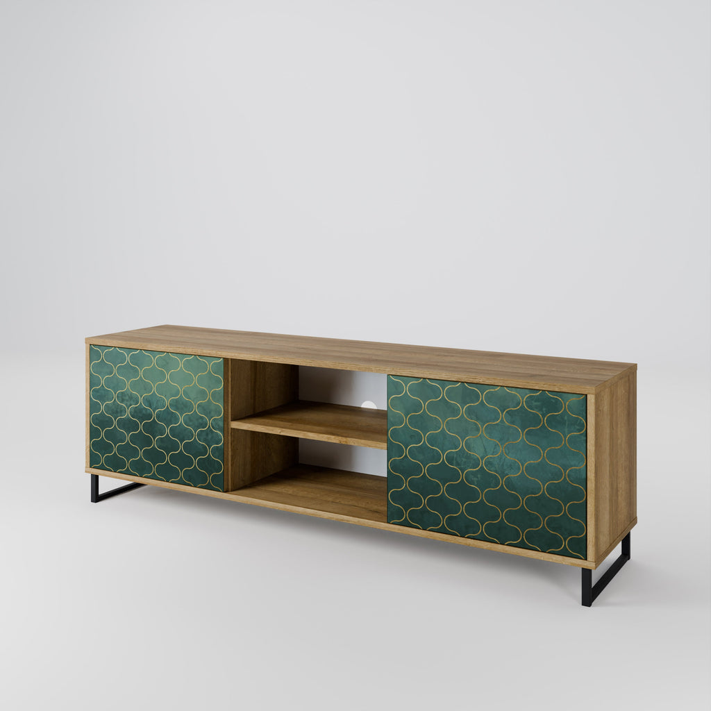 TESSELATED GREENERY 2-Door TV Stand in Oak Effect