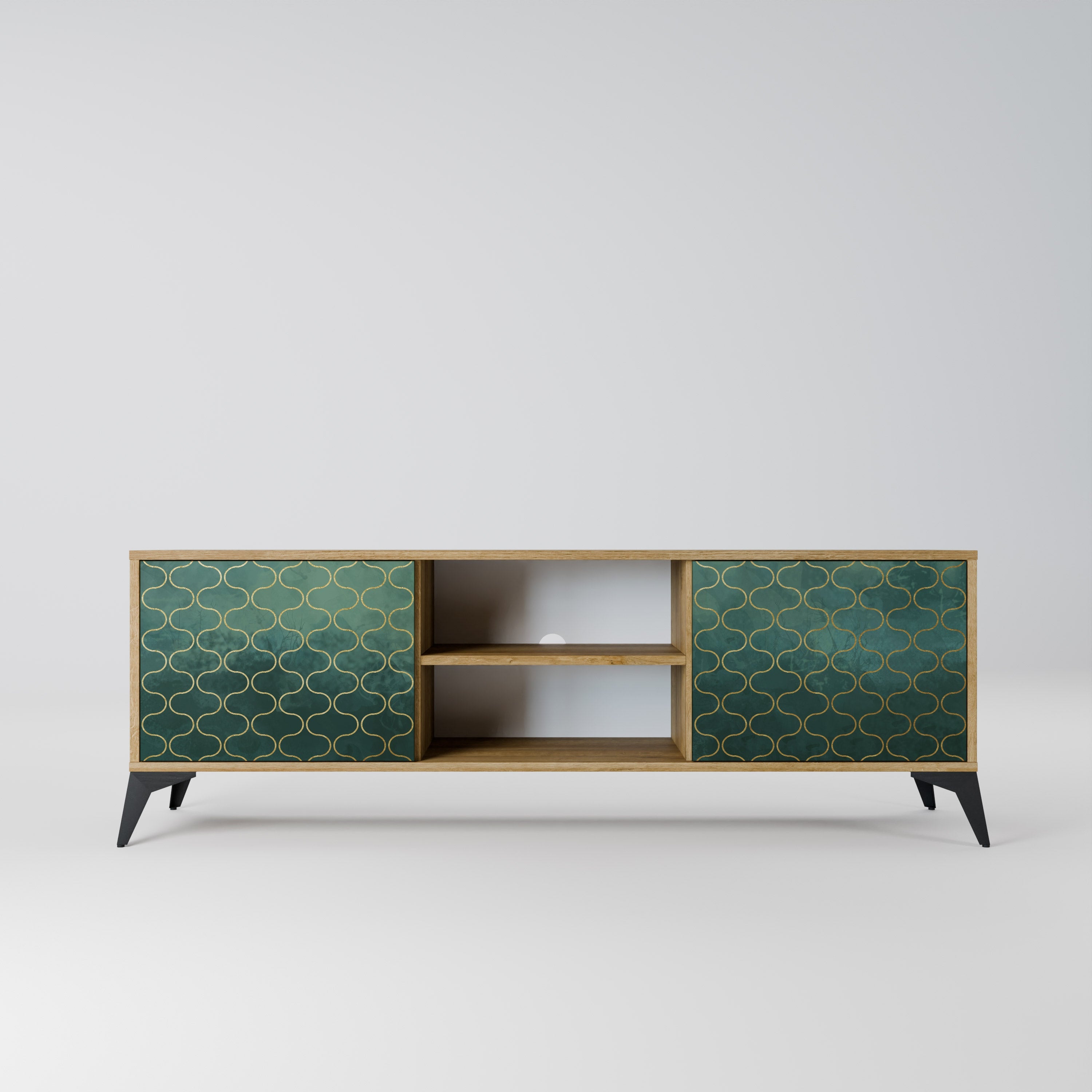 TESSELATED GREENERY 2-Door TV Stand in Oak Effect