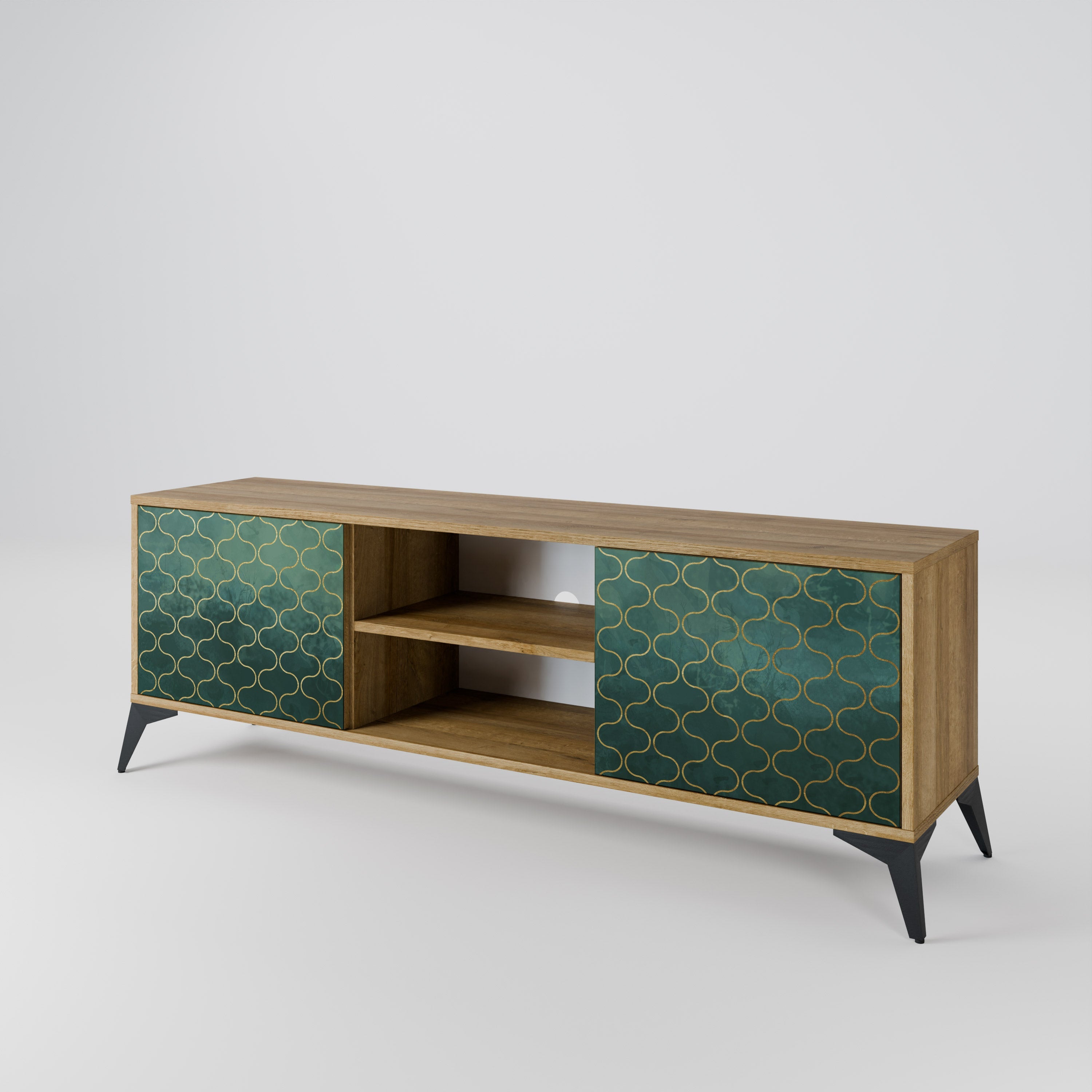 TESSELATED GREENERY 2-Door TV Stand in Oak Effect