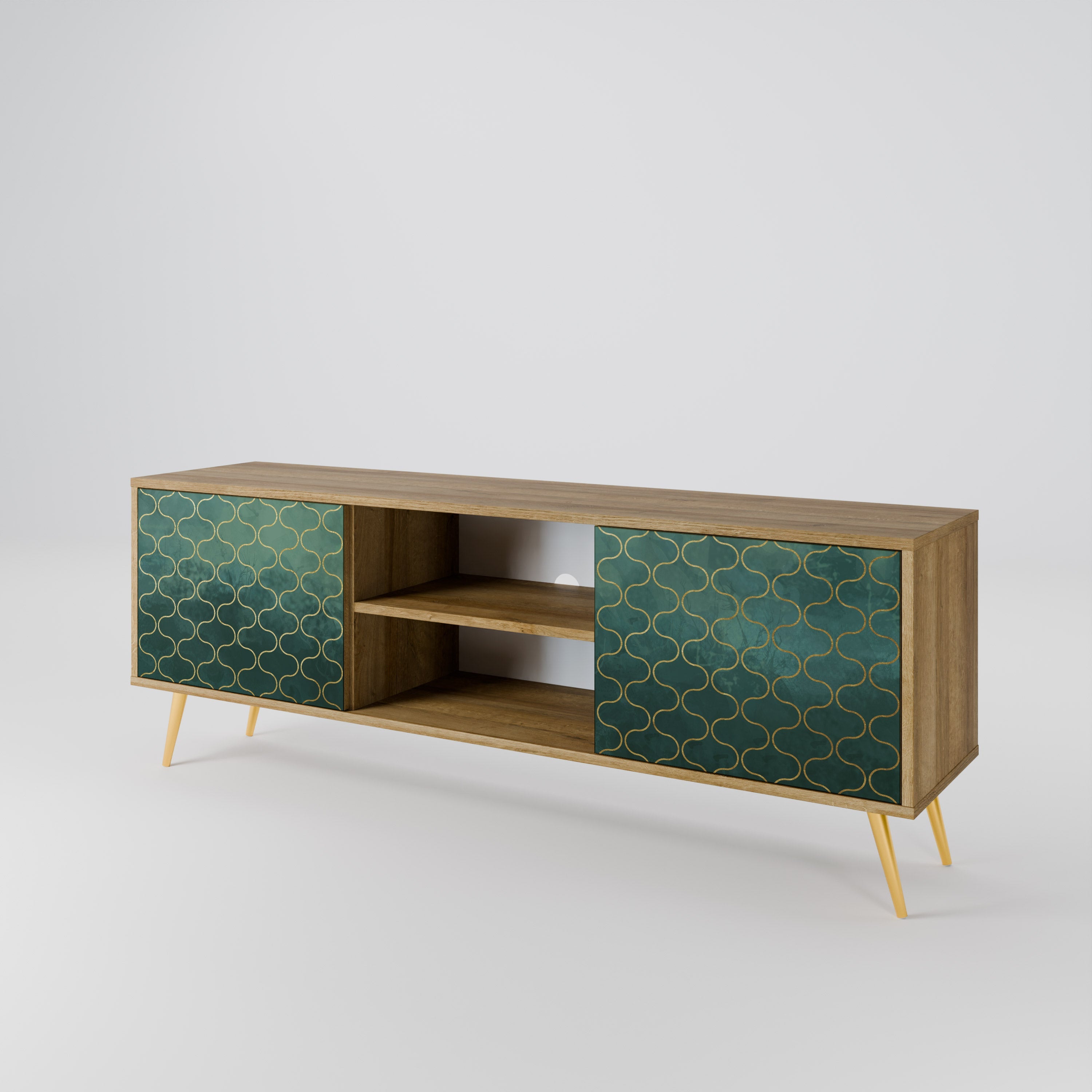 TESSELATED GREENERY 2-Door TV Stand in Oak Effect