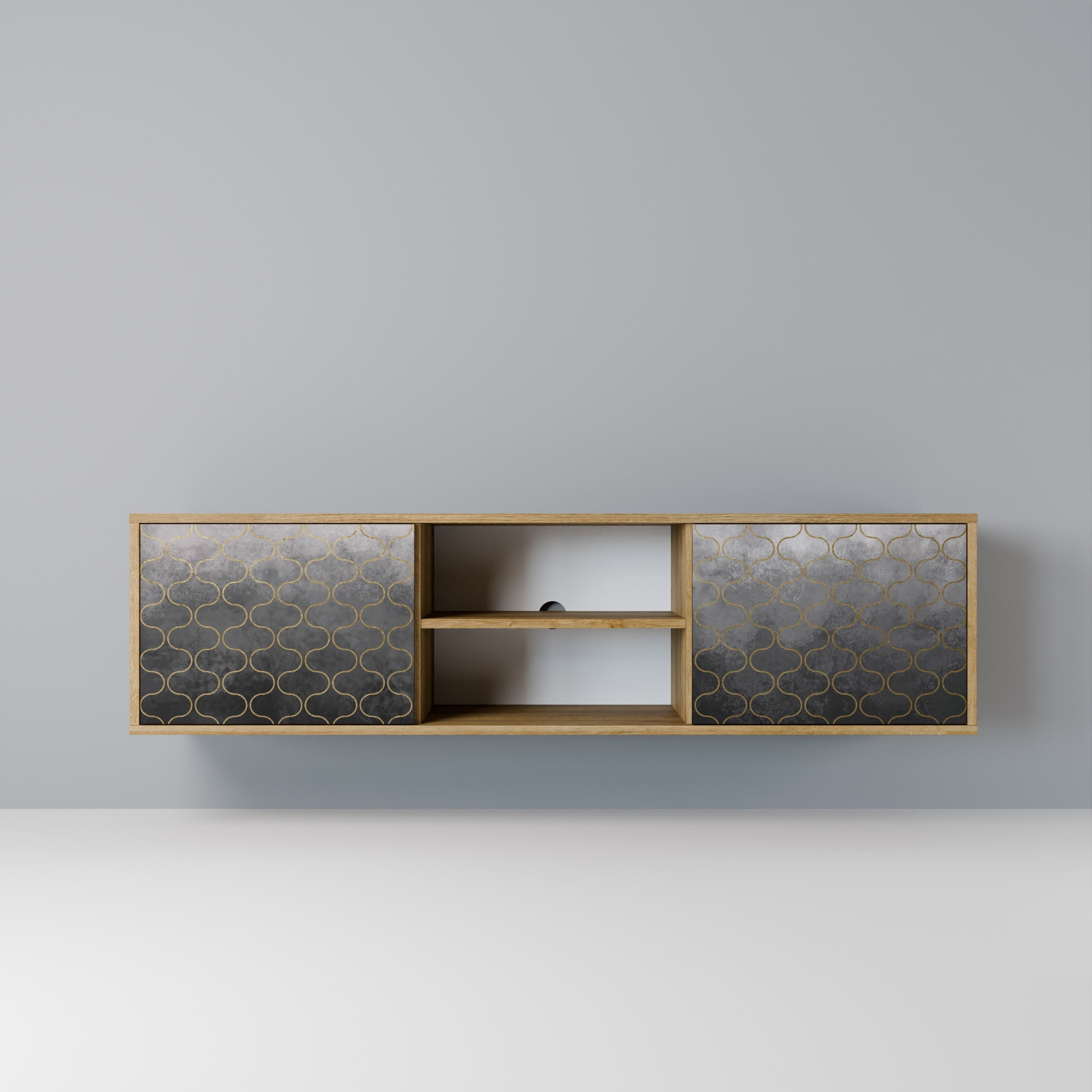 TESSELATED GRAYISH 2-Door TV Stand in Oak Effect