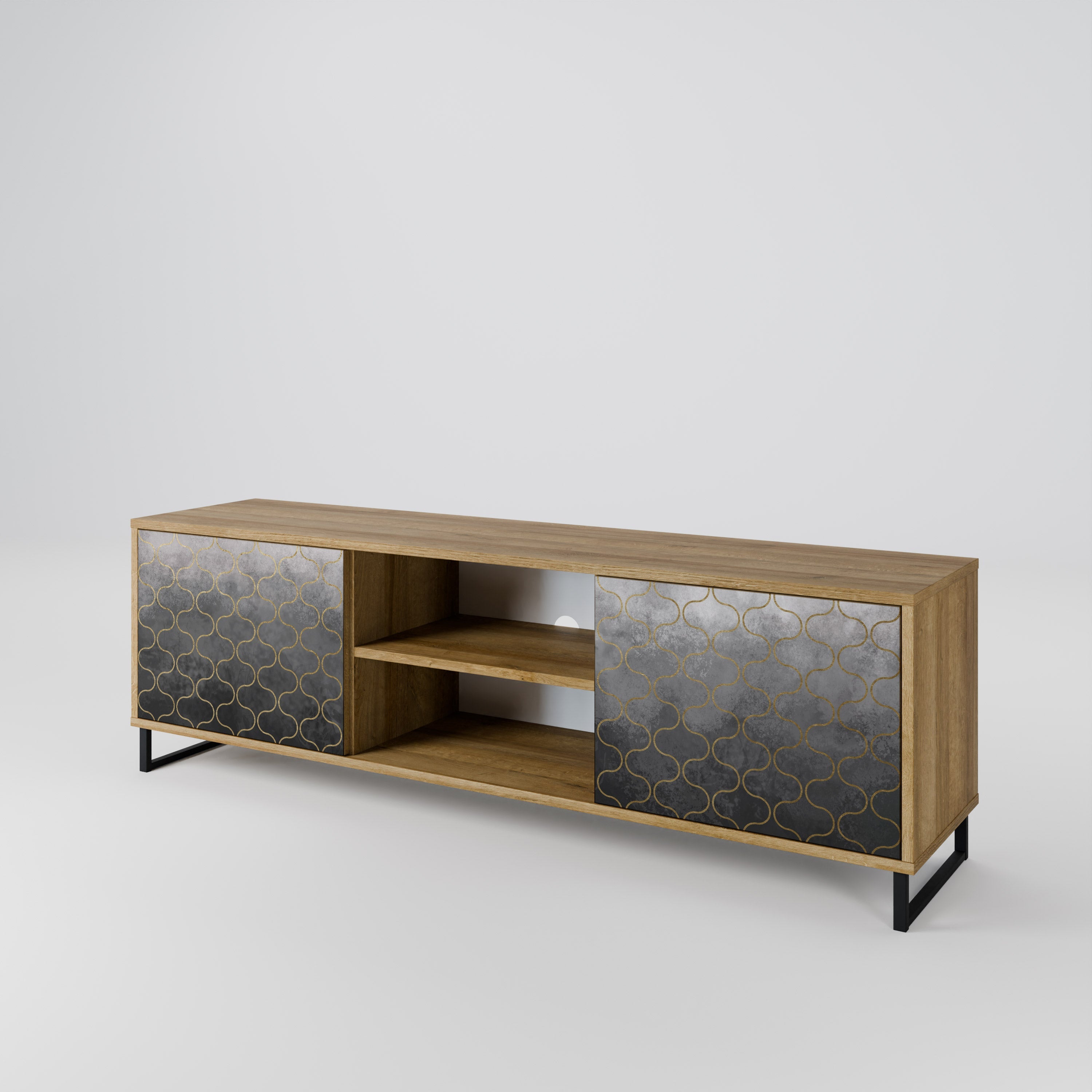 TESSELATED GRAYISH 2-Door TV Stand in Oak Effect