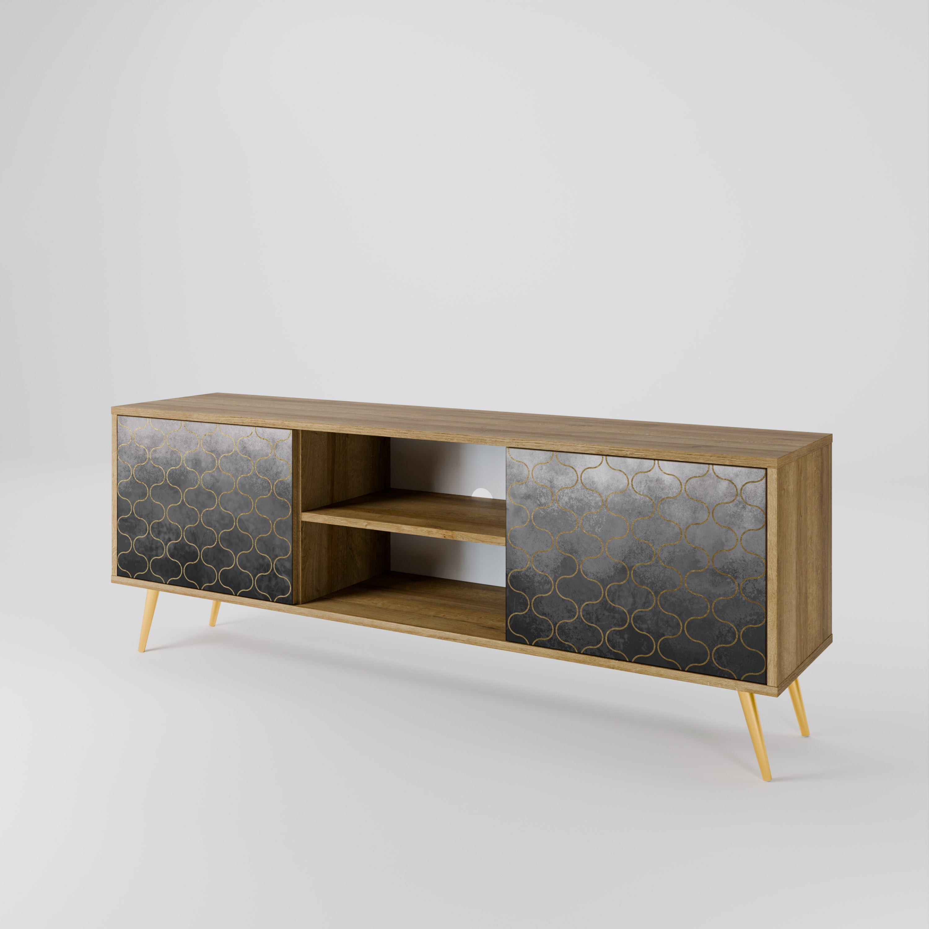 TESSELATED GRAYISH 2-Door TV Stand in Oak Effect