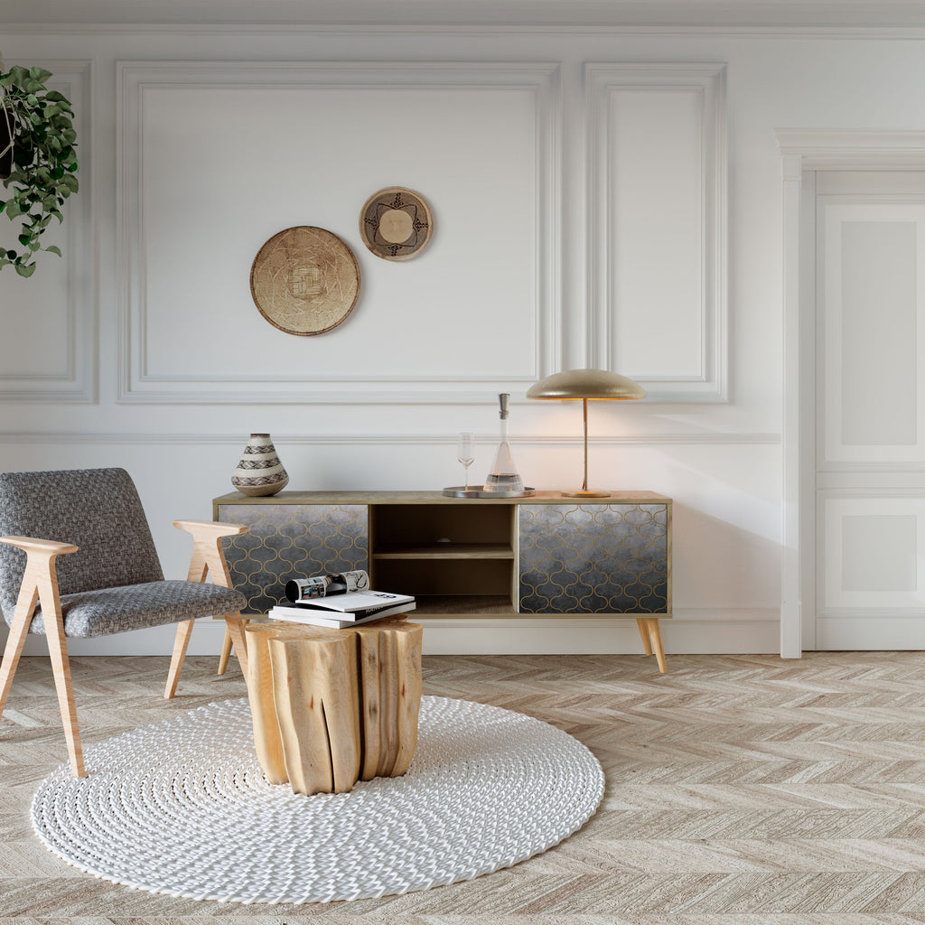 TESSELATED GRAYISH 2-Door TV Stand in Oak Effect