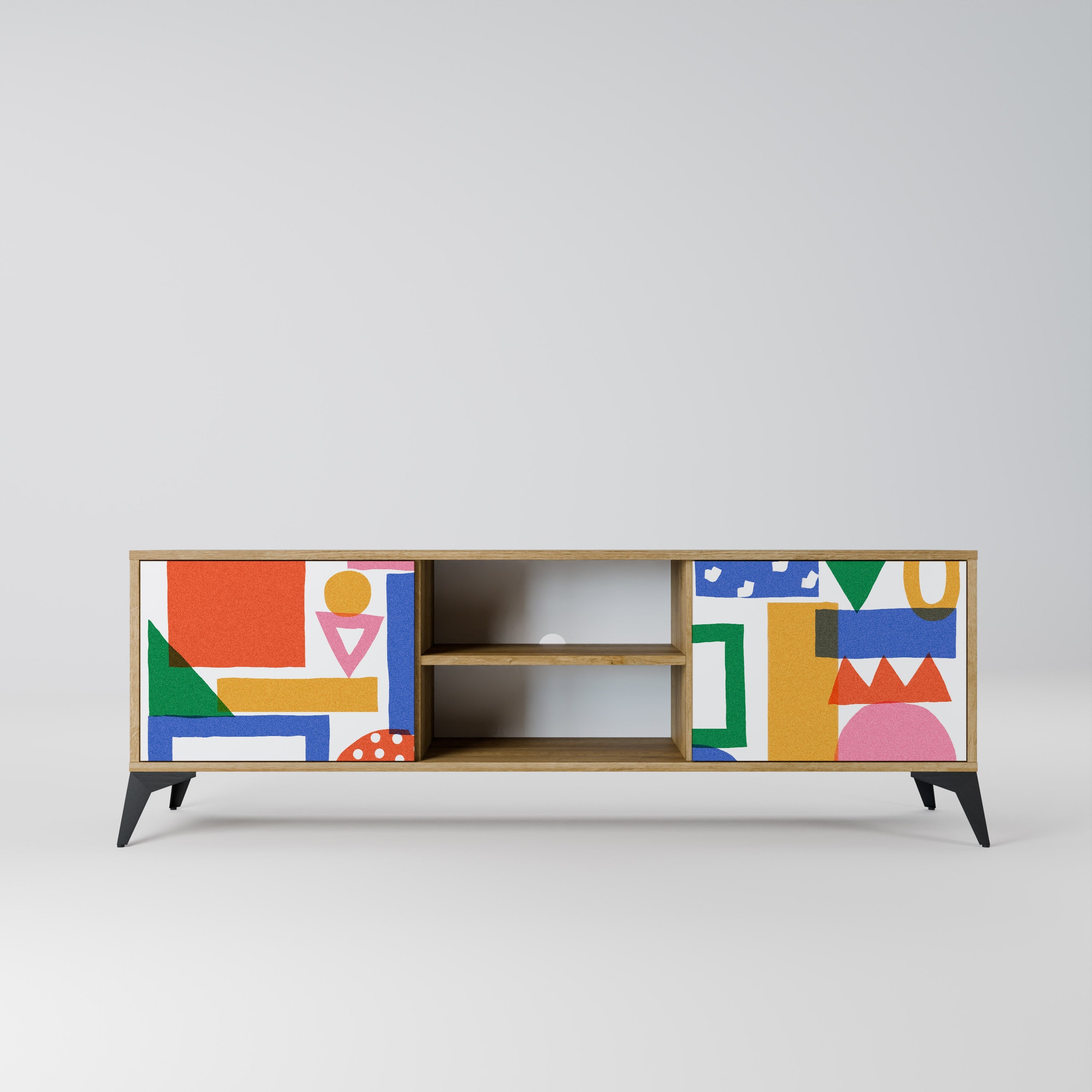 GEOMETRIC GLIMMER 2-Door TV Stand in Oak Effect