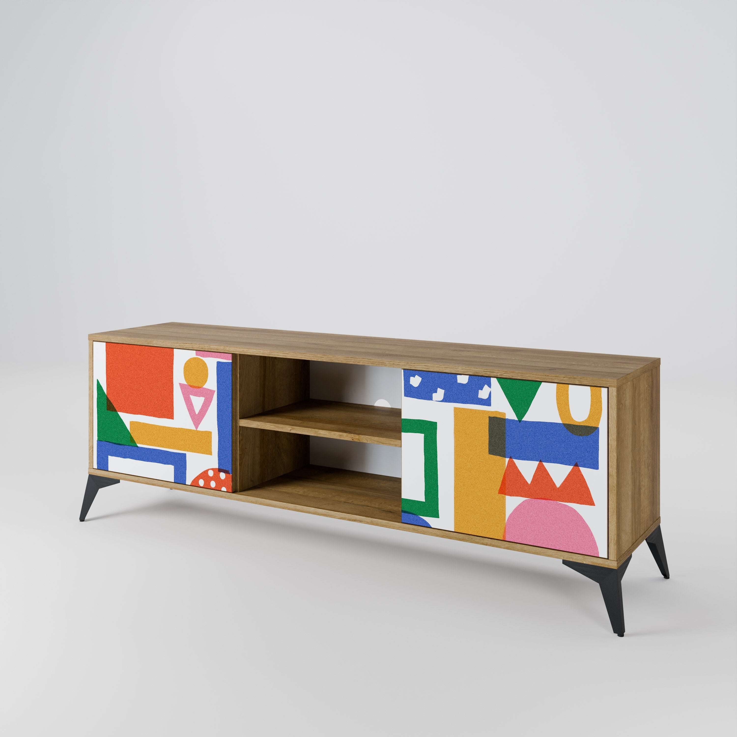GEOMETRIC GLIMMER Móvel de TV com 2 Portas em Efeito Carvalho