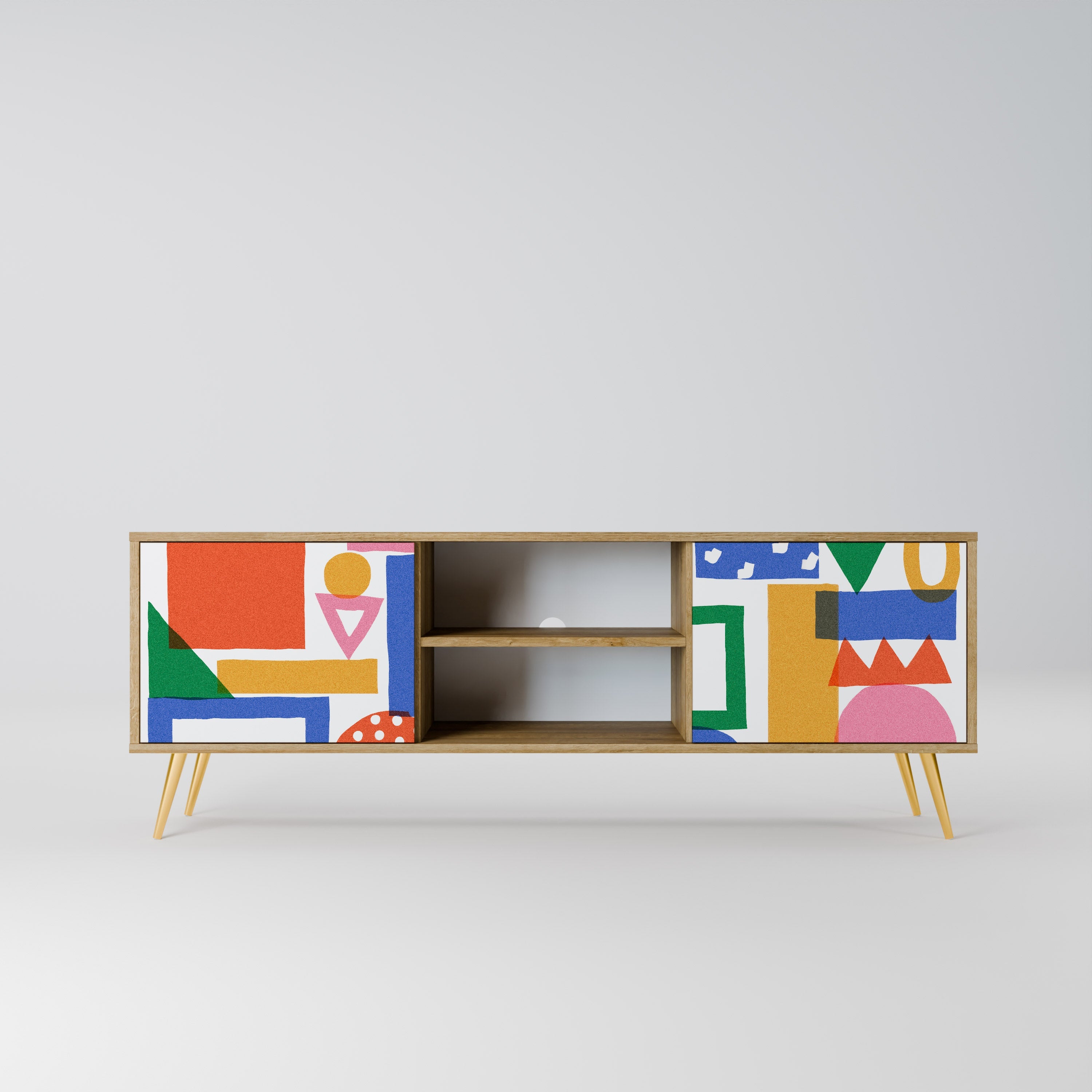 GEOMETRIC GLIMMER 2-Door TV Stand in Oak Effect