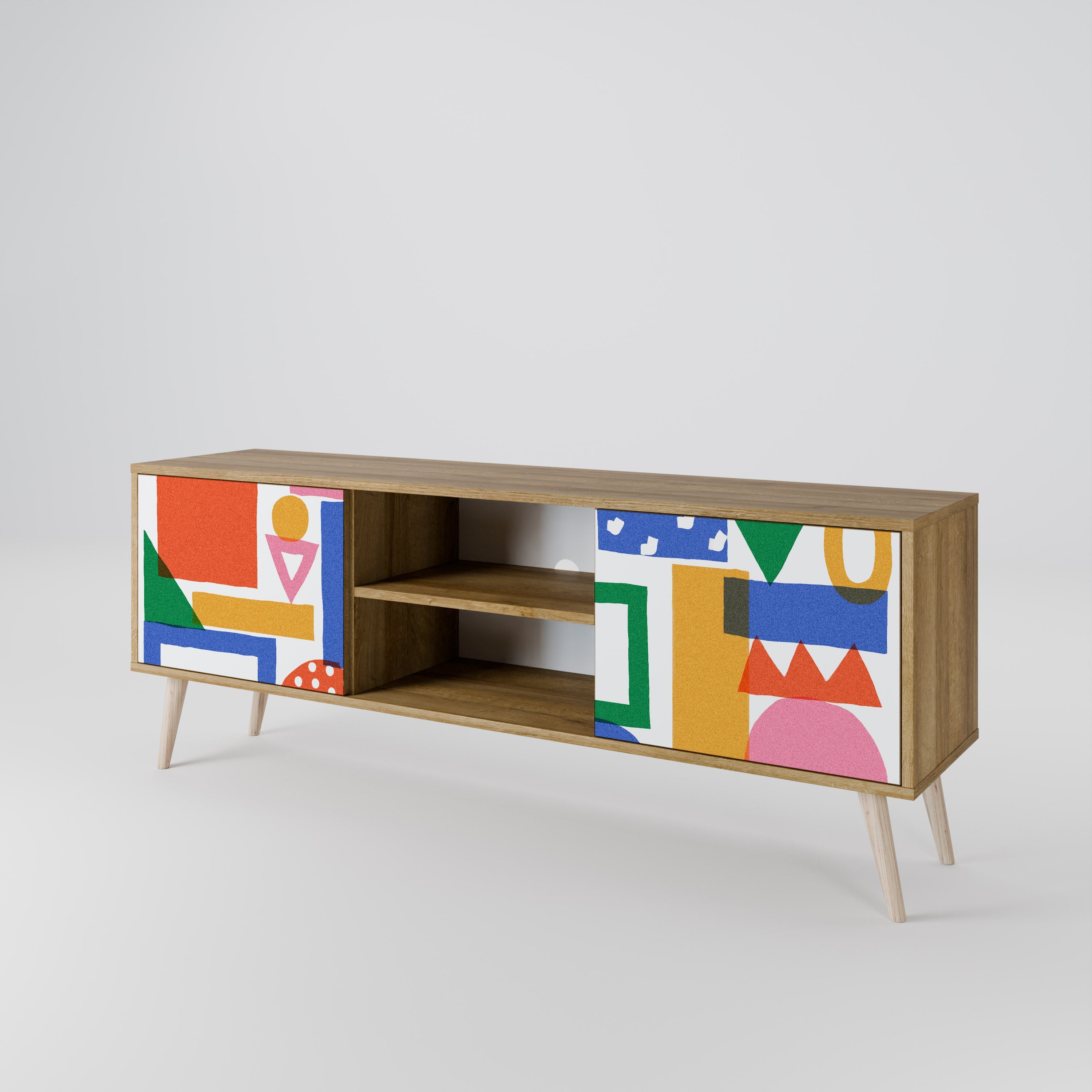 GEOMETRIC GLIMMER 2-Door TV Stand in Oak Effect