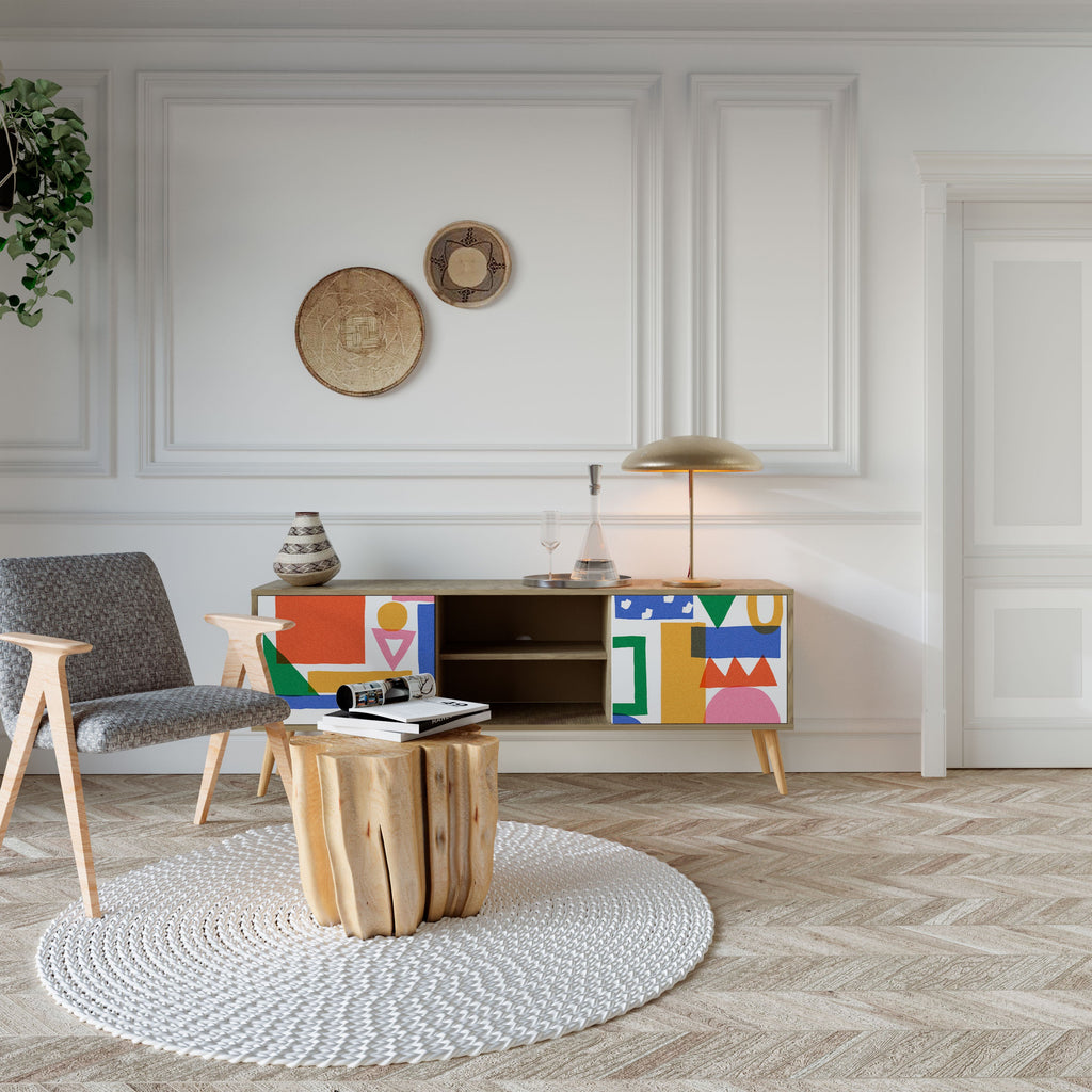 GEOMETRIC GLIMMER Móvel de TV com 2 Portas em Efeito Carvalho