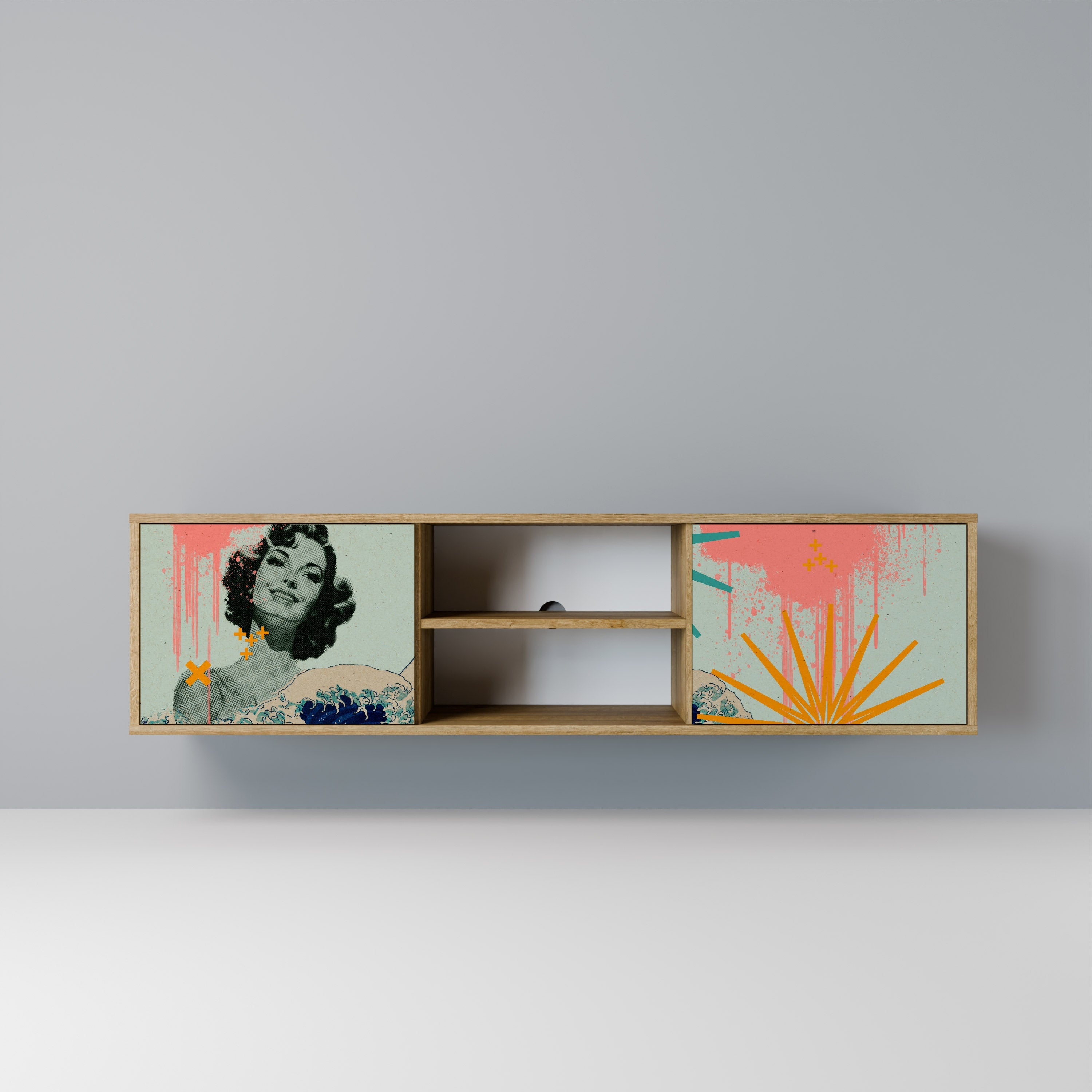 KANAGAWA BEAUTY 2-Door TV Stand in Oak Effect