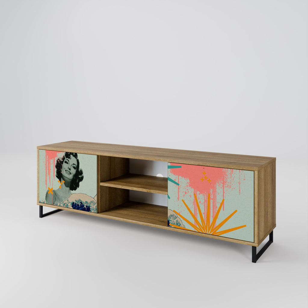 KANAGAWA BEAUTY Móvel de TV com 2 Portas em Efeito Carvalho