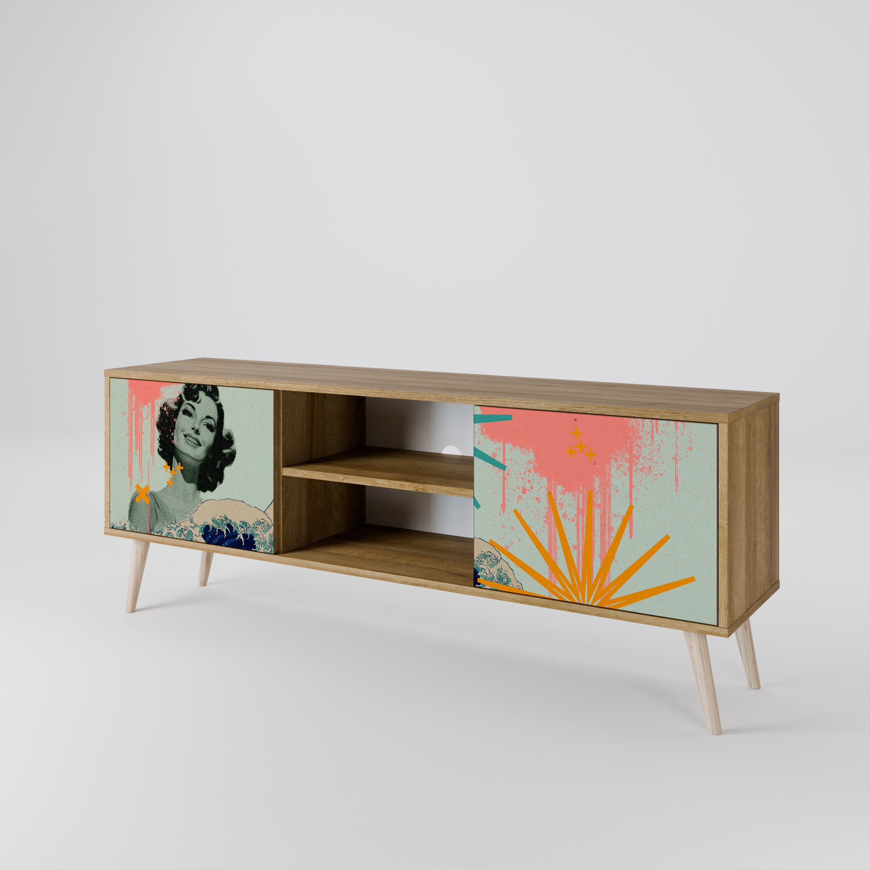 KANAGAWA BEAUTY 2-Door TV Stand in Oak Effect