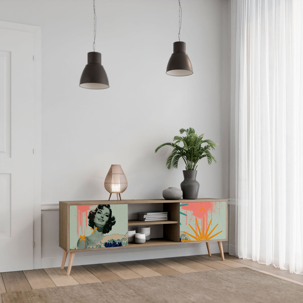 KANAGAWA BEAUTY Móvel de TV com 2 Portas em Efeito Carvalho