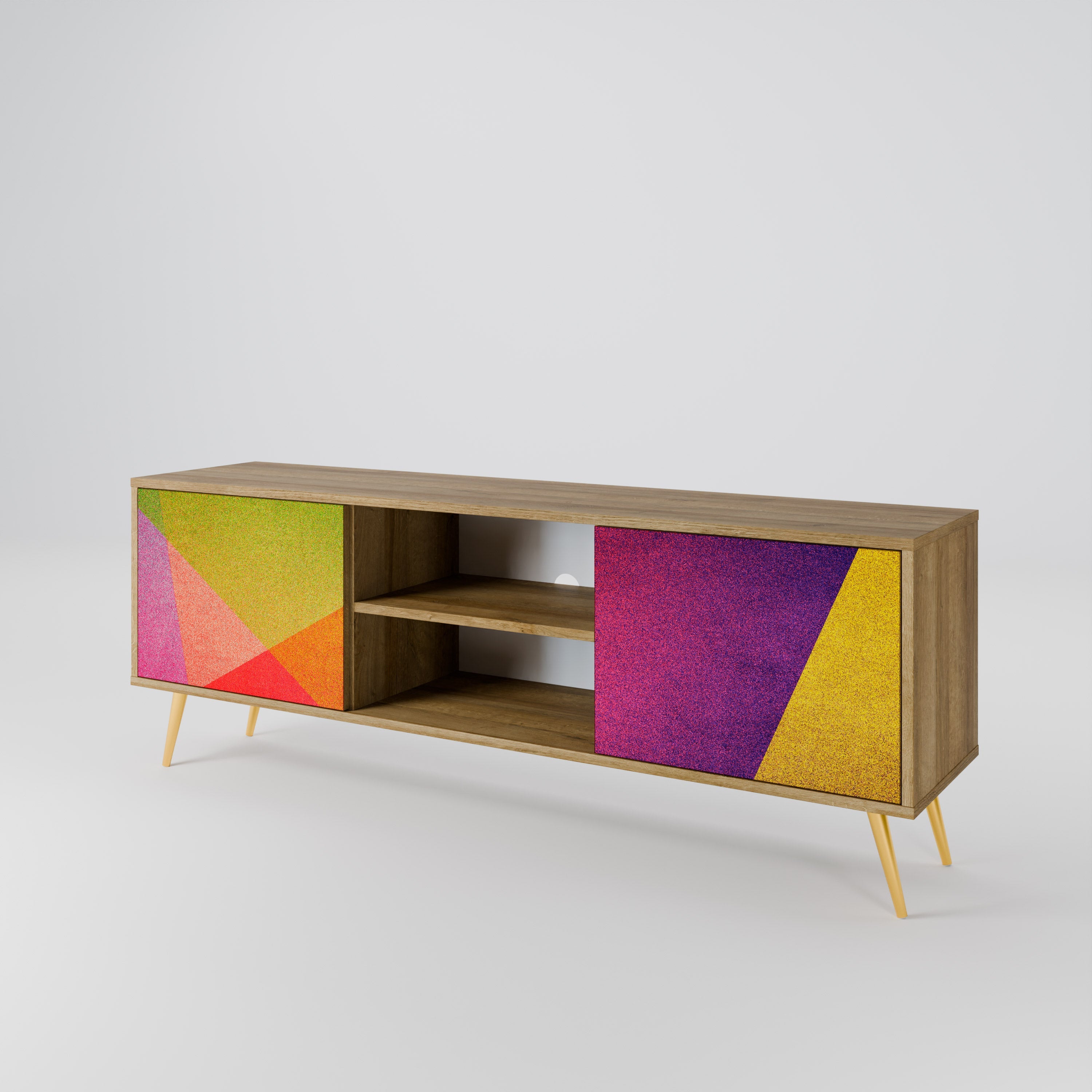 VIVID GEOMETRY 2-Door TV Stand in Oak Effect