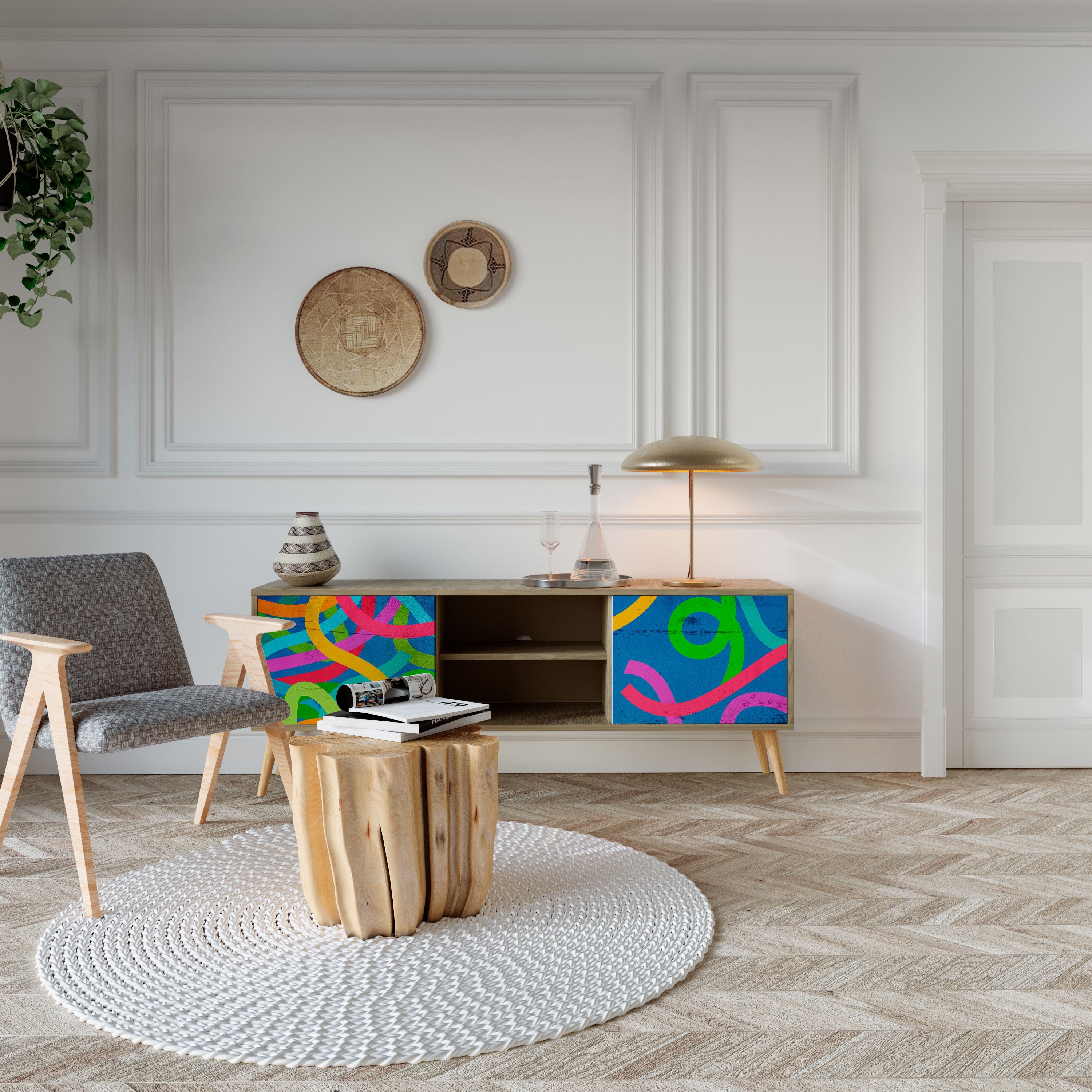 STREAMER TANGLE 2-Door TV Stand in Oak Effect