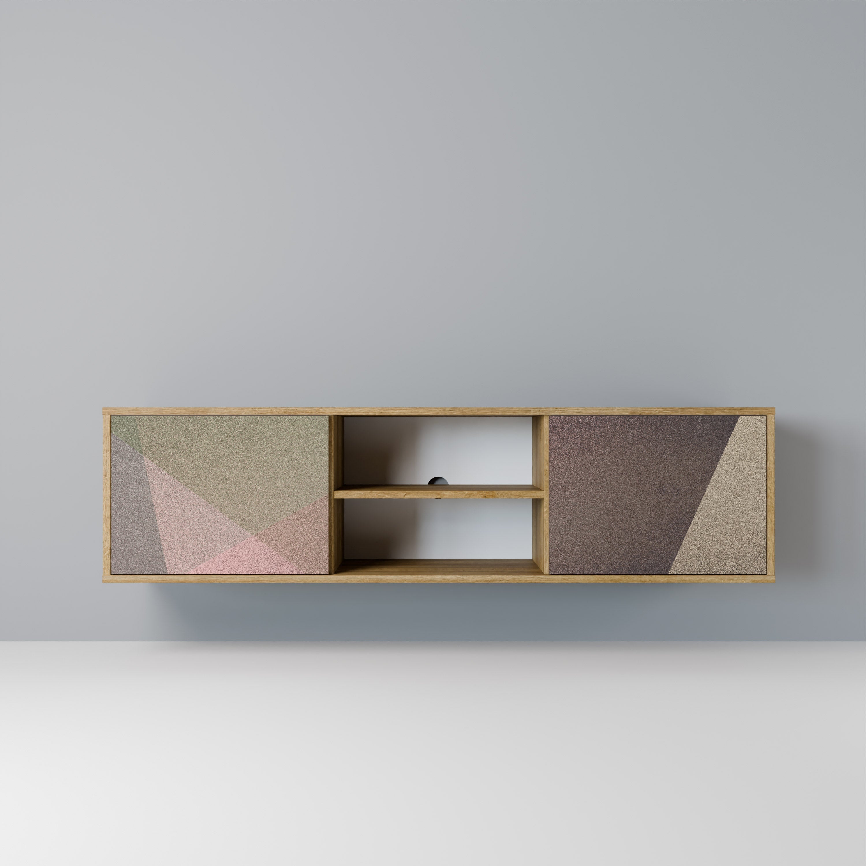 BEIGE GEOMETRY 2-Door TV Stand in Oak Effect