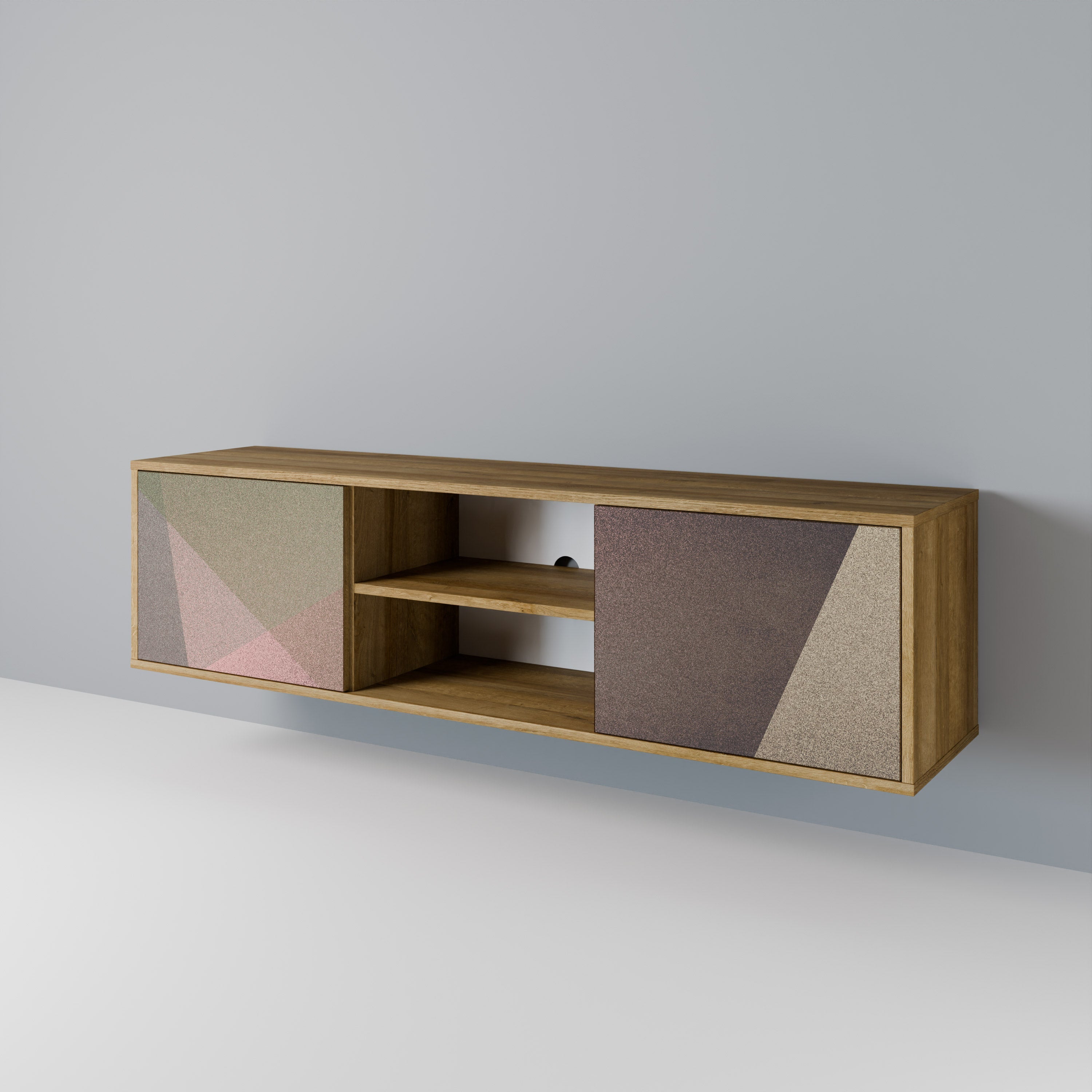 BEIGE GEOMETRY 2-Door TV Stand in Oak Effect