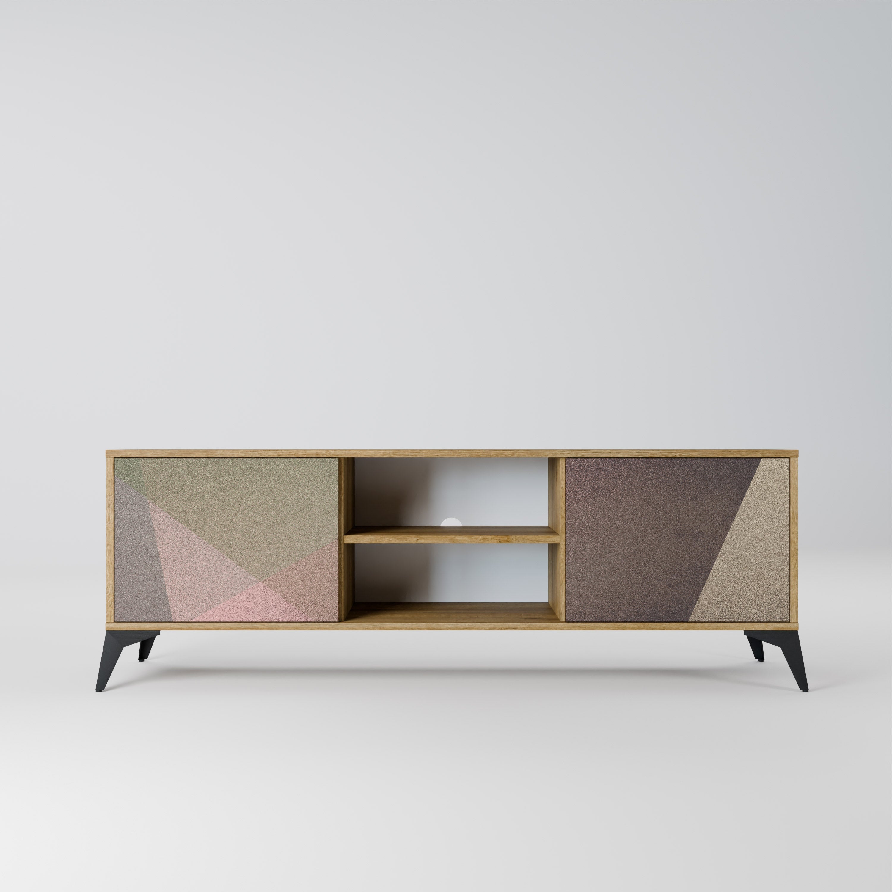 BEIGE GEOMETRY 2-Door TV Stand in Oak Effect