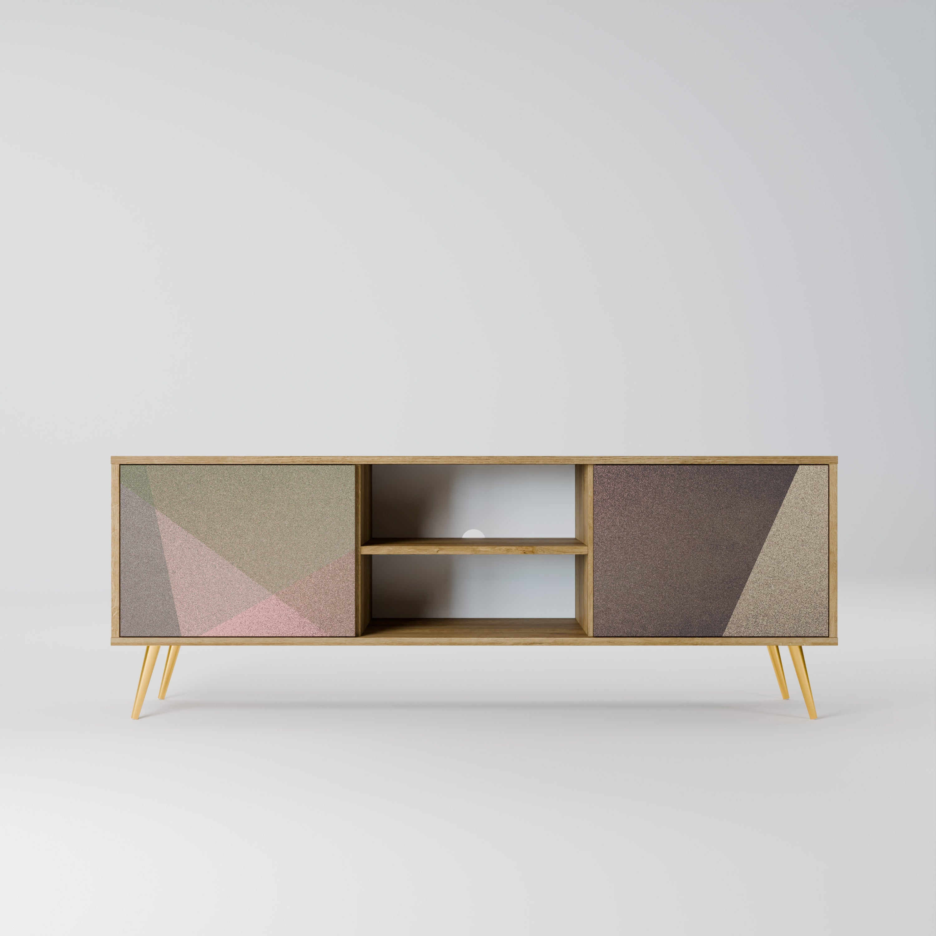 BEIGE GEOMETRY 2-Door TV Stand in Oak Effect